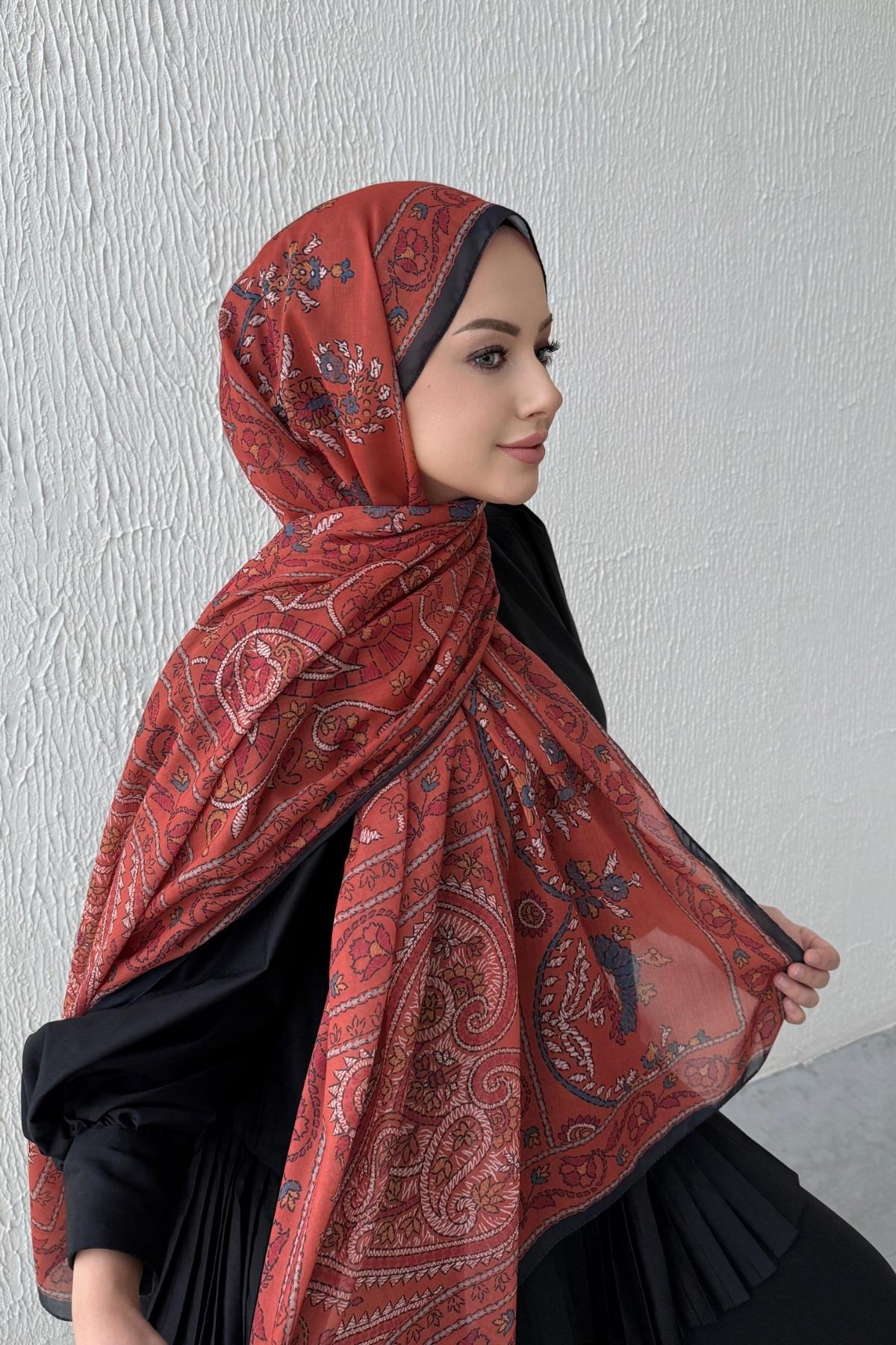 Kiremit Mihrimah Bohem Modal İpek Şal  