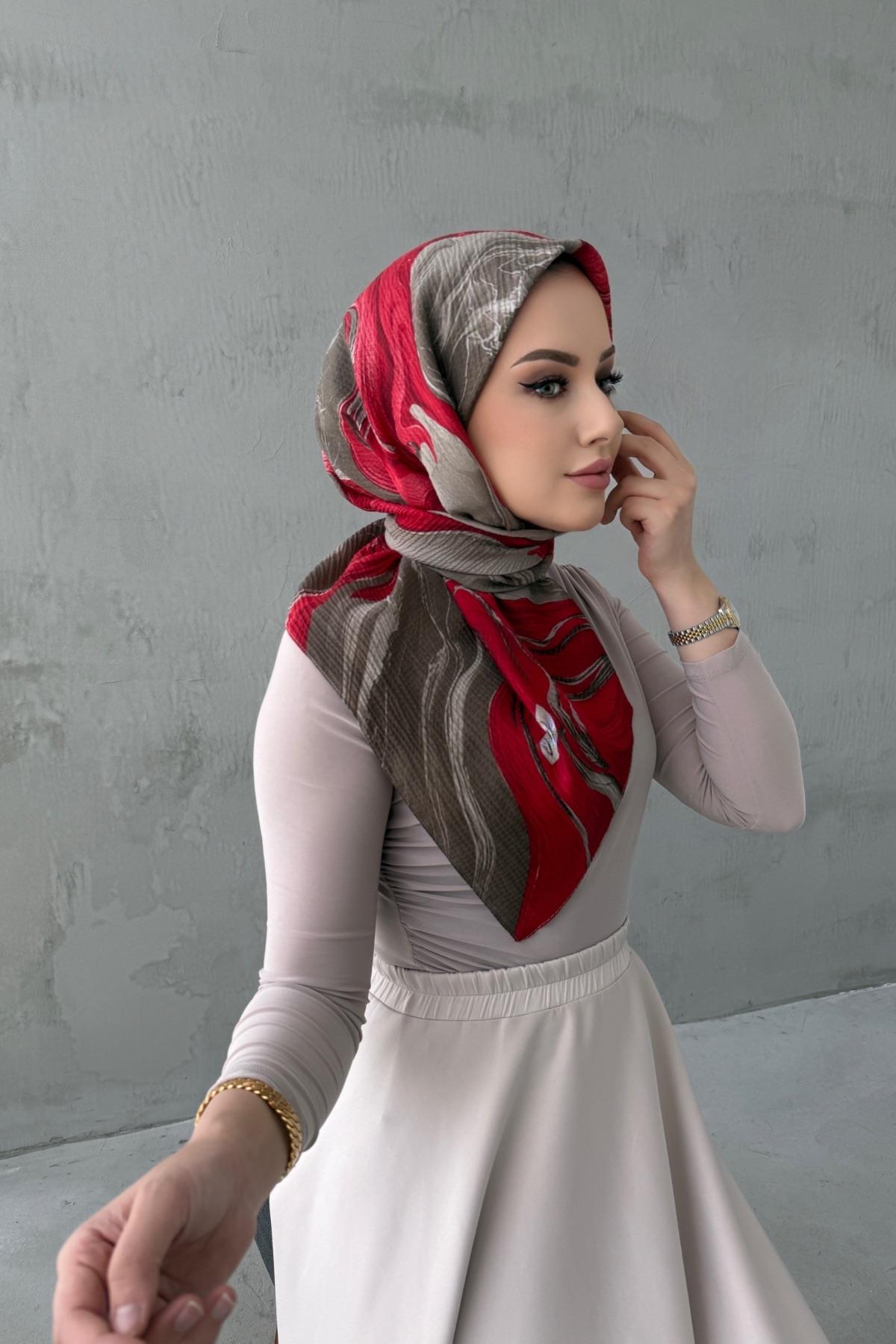 Kırmızı Masal Naturel Eşarp 