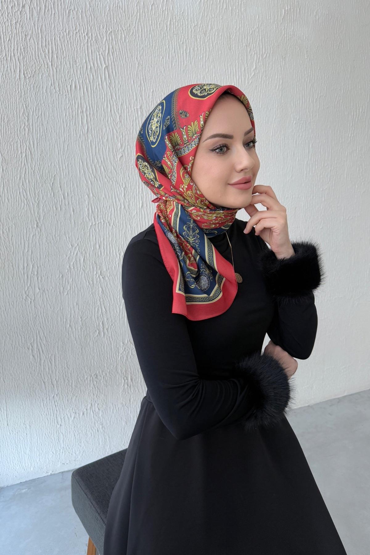 Kırmızı Versac Desen Dijital Soft Eşarp