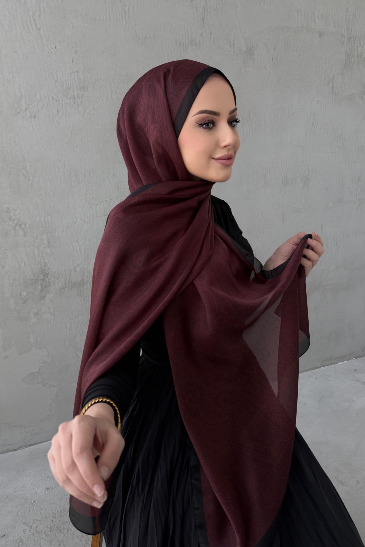 Koyu Bordo Asu Otantik Hint İpeği Şal