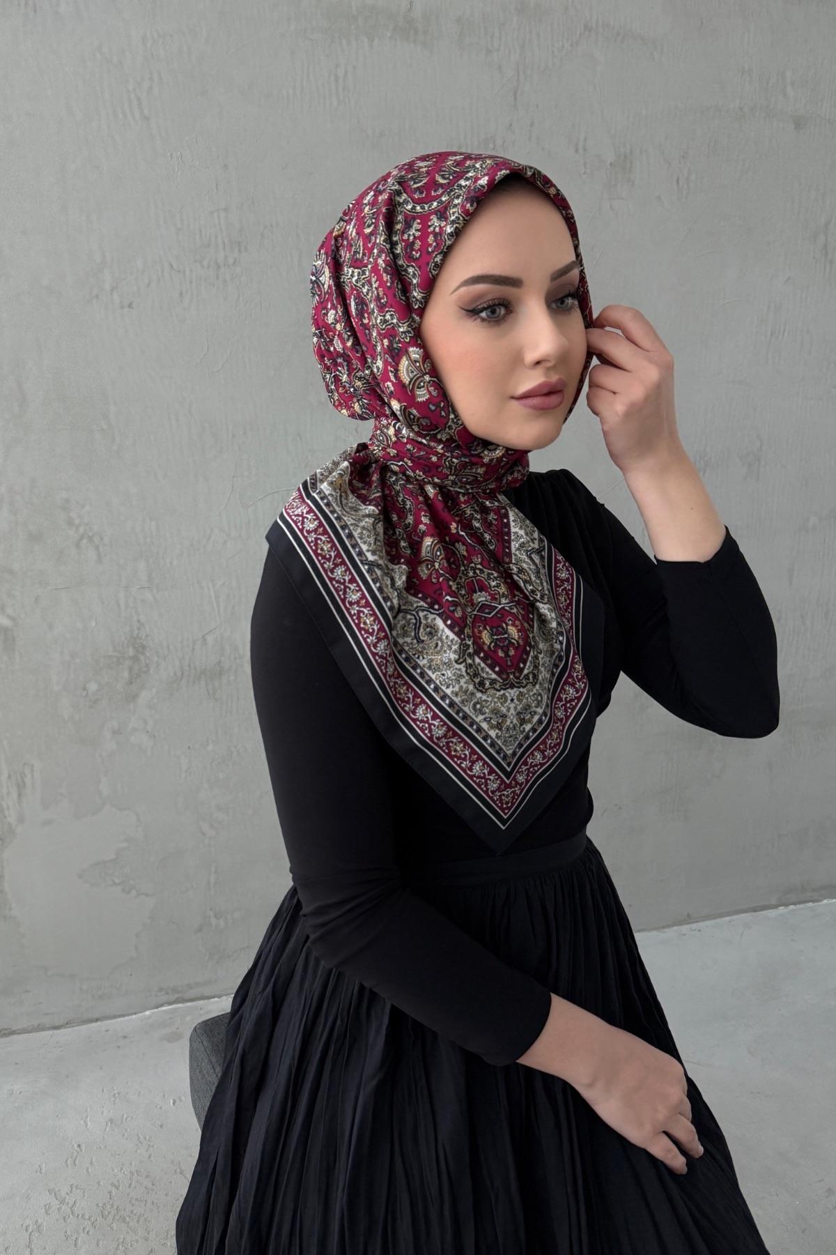 Koyu Fuşya Bohem Modal İpek Eşarp