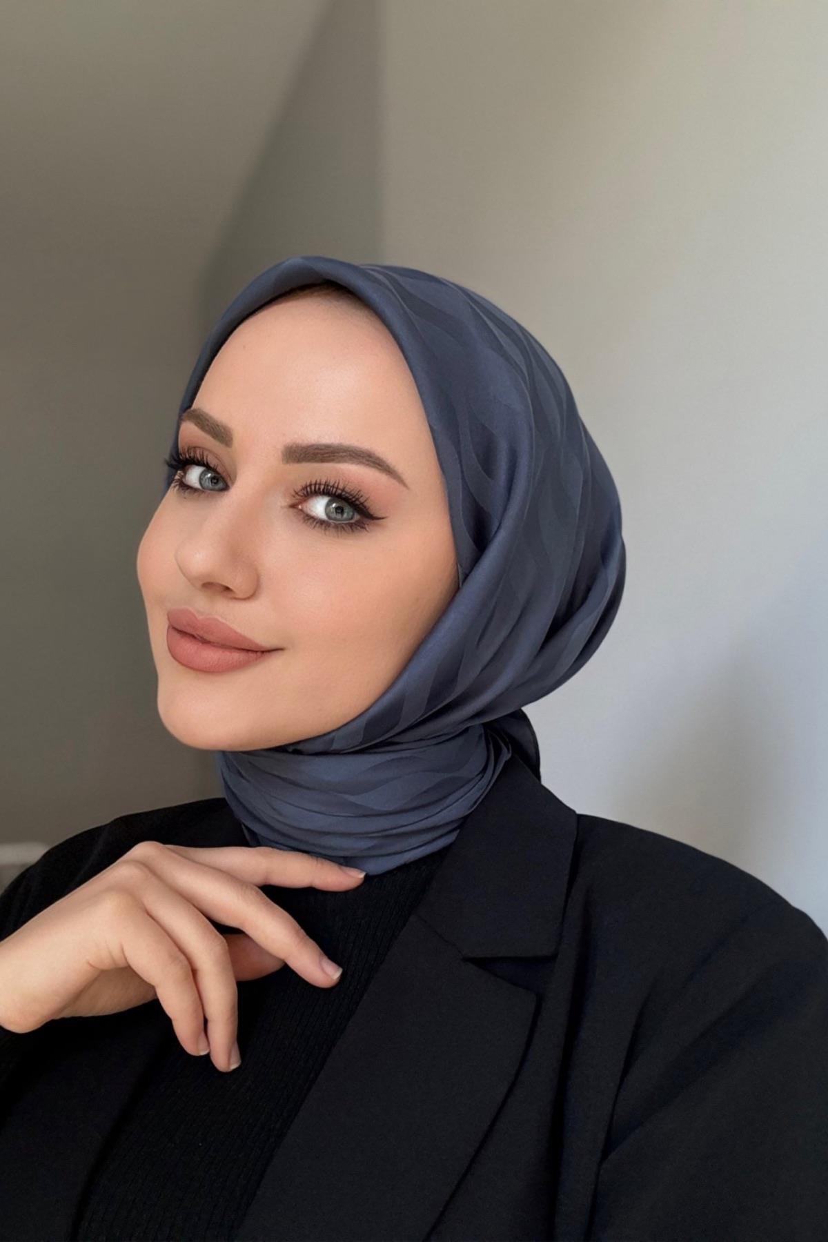 Dark Gray Patterned Silky Jacquard Scarf