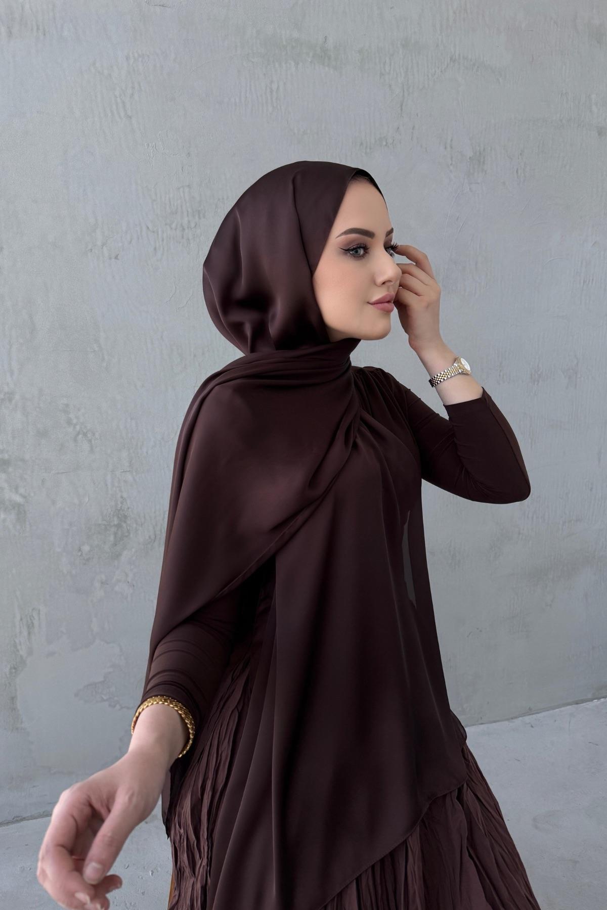 Koyu Kahverengi Nare Hint İpeği Şal