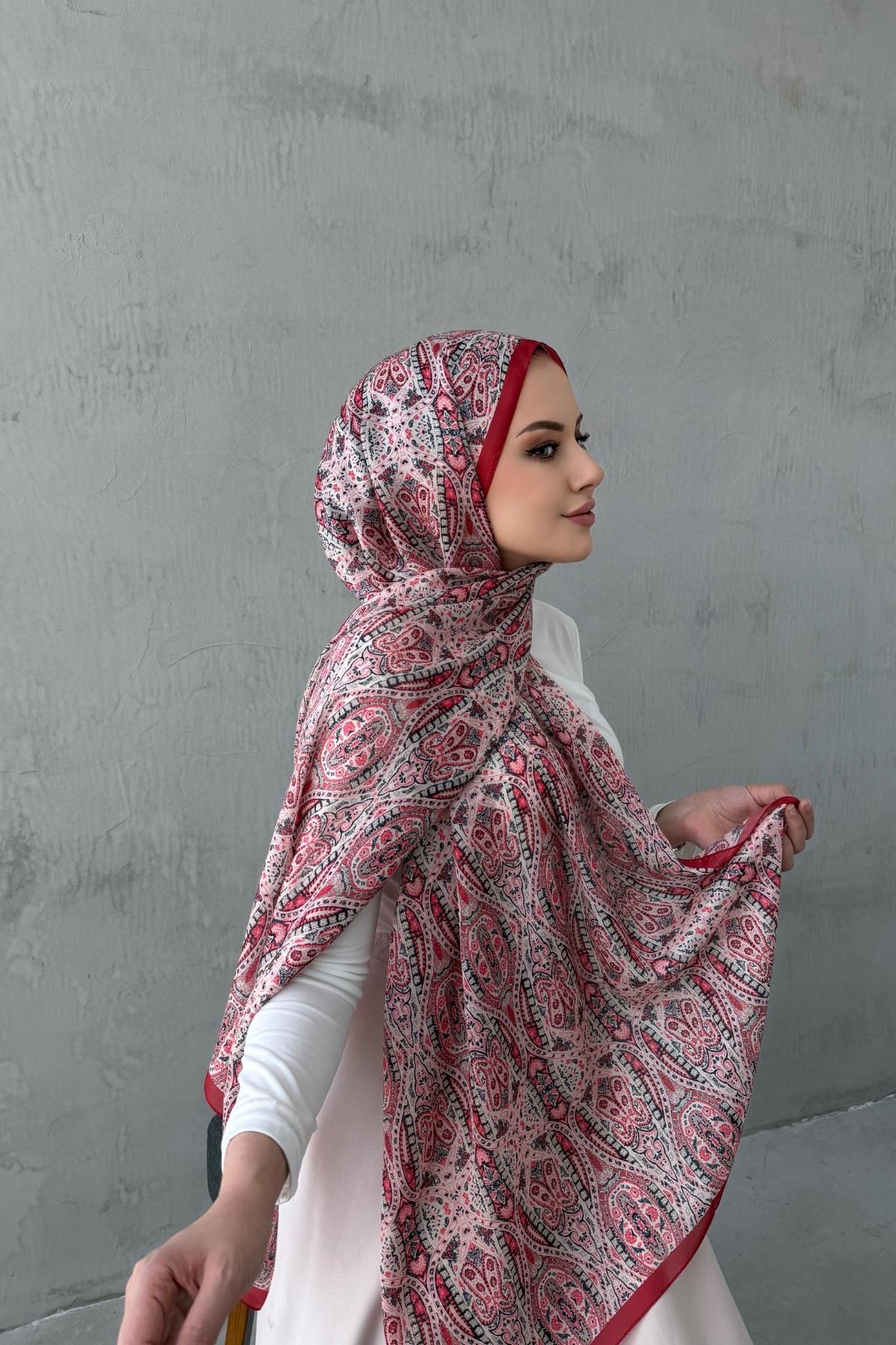 Koyu Kırmızı Buse Otantik Hint İpeği Şal 