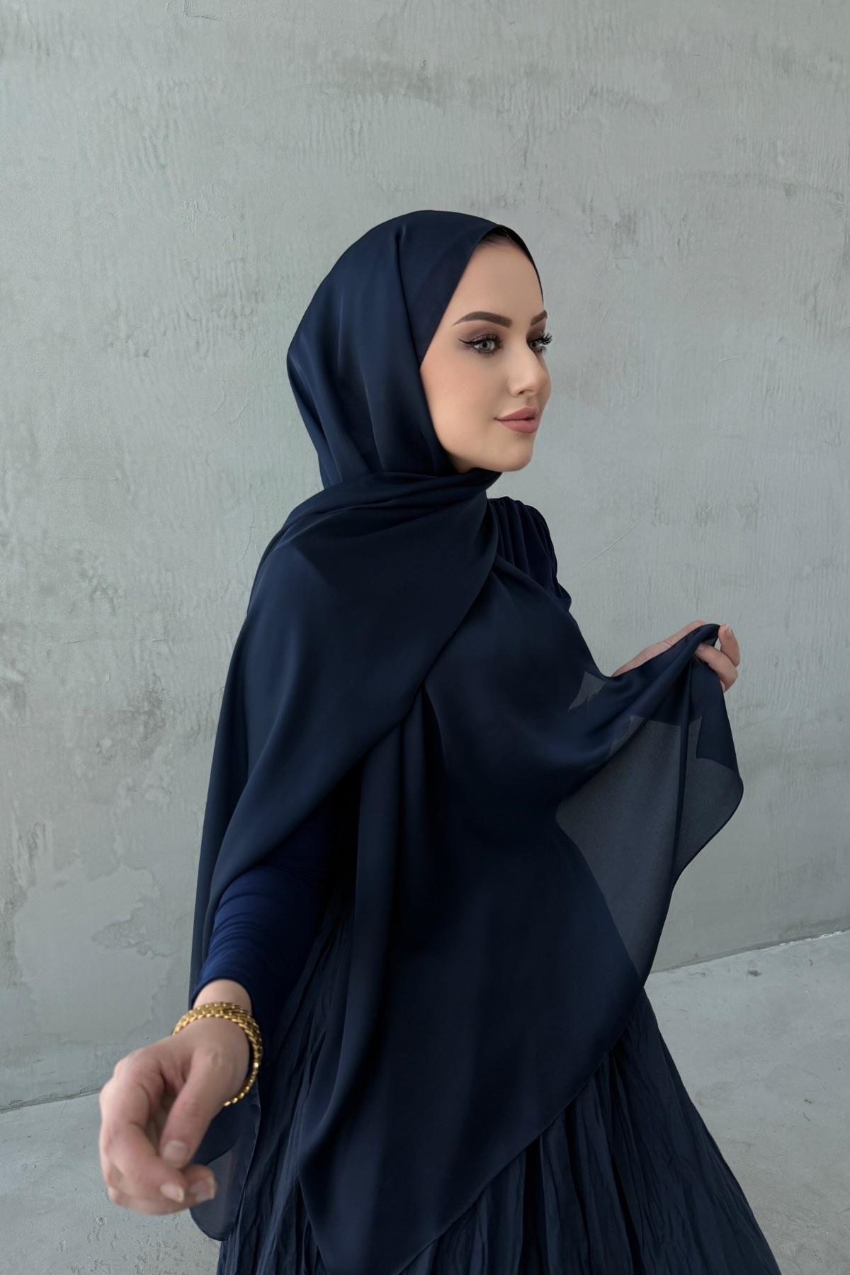 Koyu Lacivert Nare Hint İpeği Şal