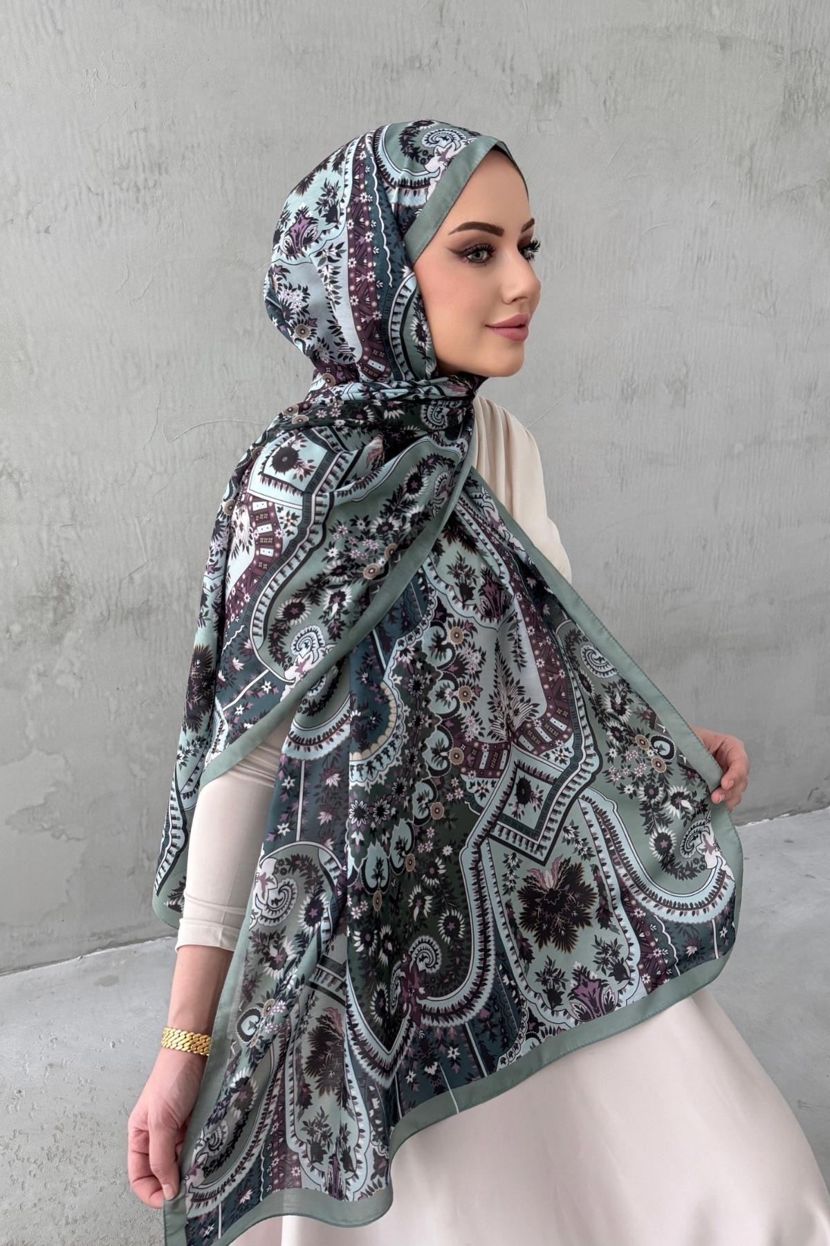 Küf Yeşili Alya Bohem Modal İpek Şal