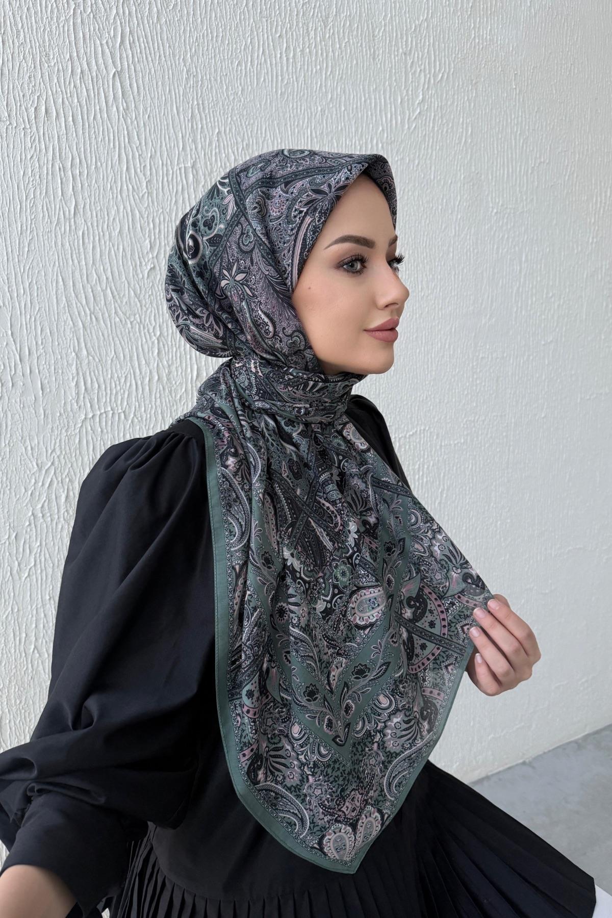 Küf Yeşili Bohem Modal İpek Şaleşarp