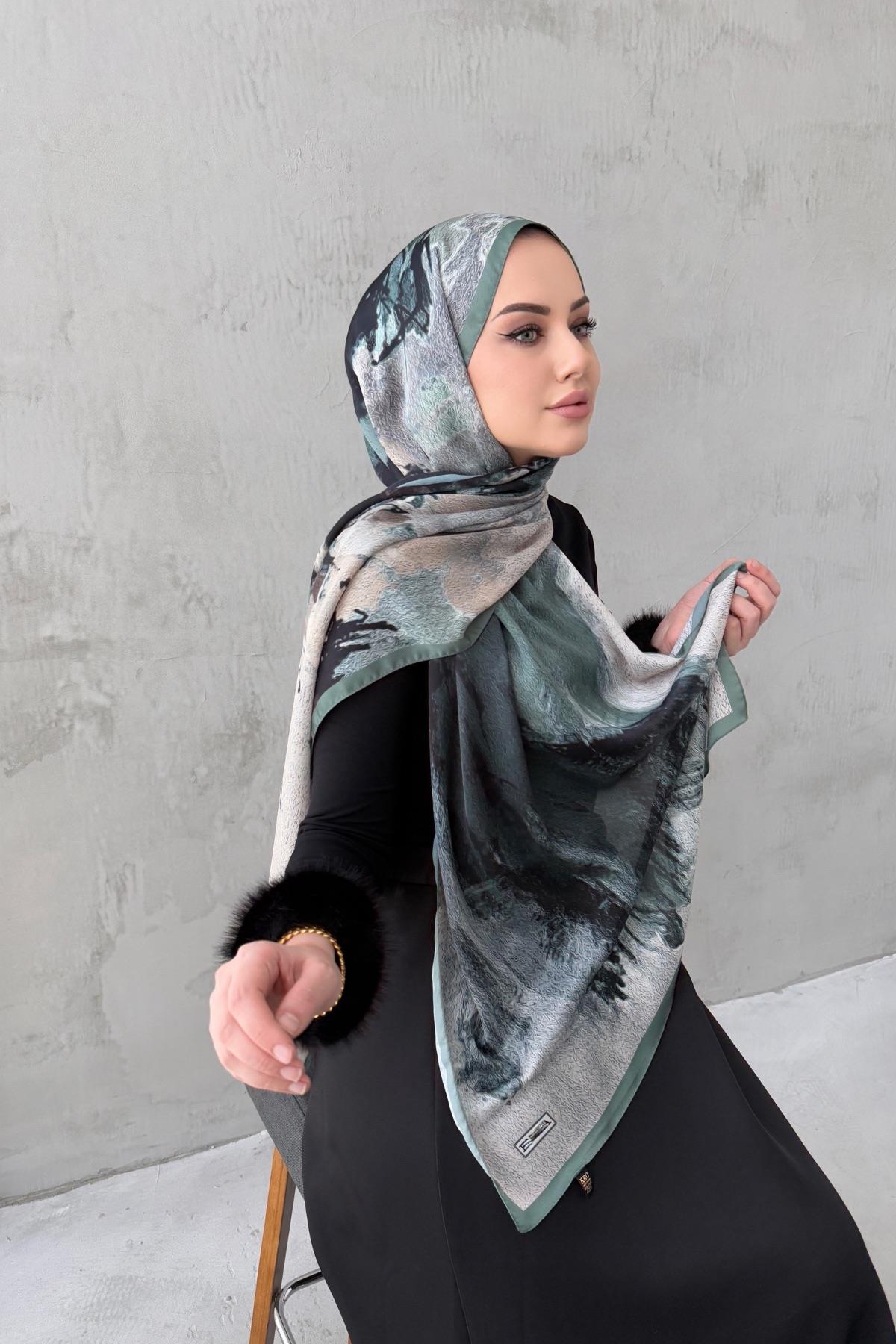 Küf Yeşili Feriha Kumlu İpek Şal 