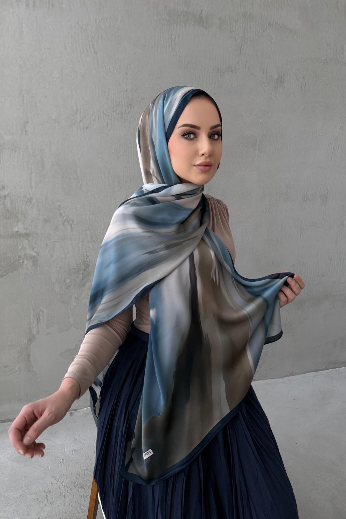 Lacivert Berçem Kumlu İpek Şal