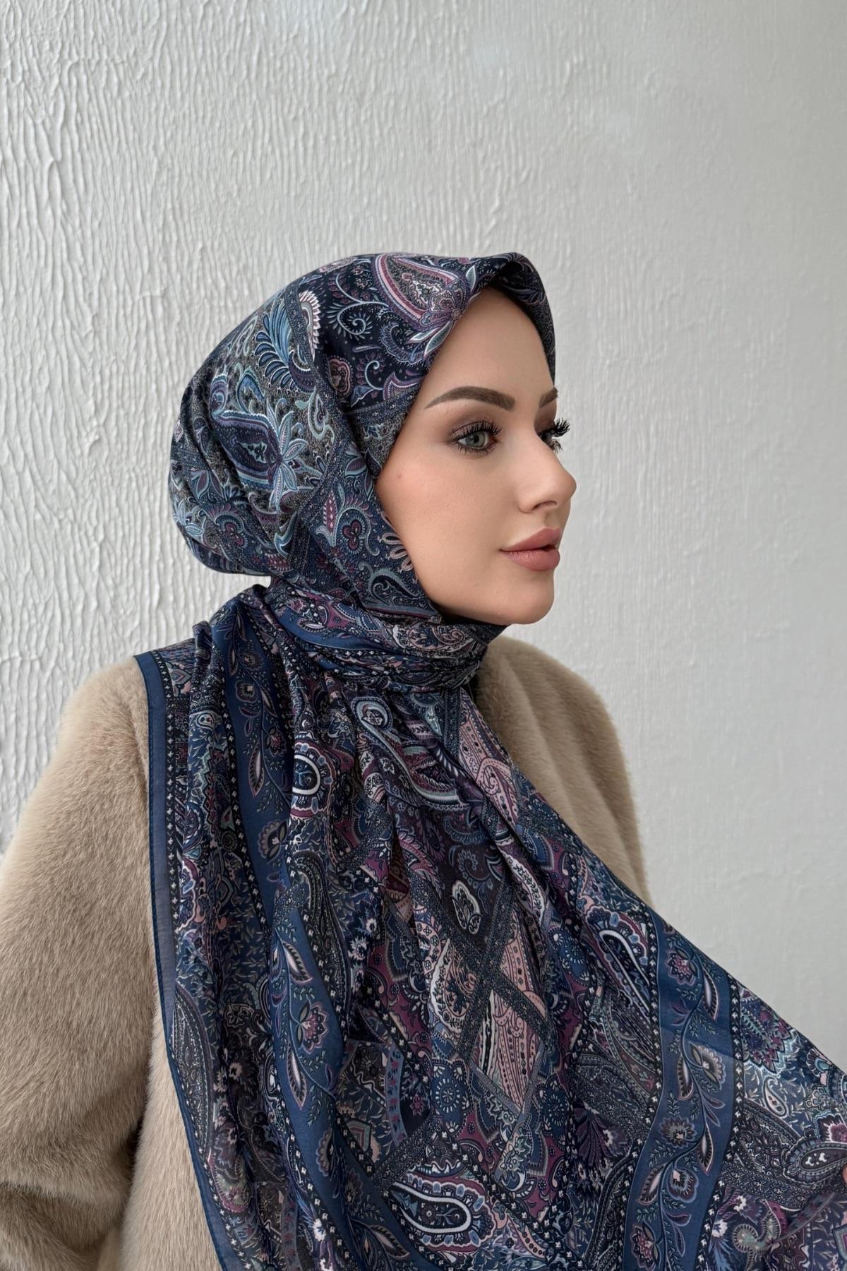 Lacivert Bohem Modal İpek Şaleşarp