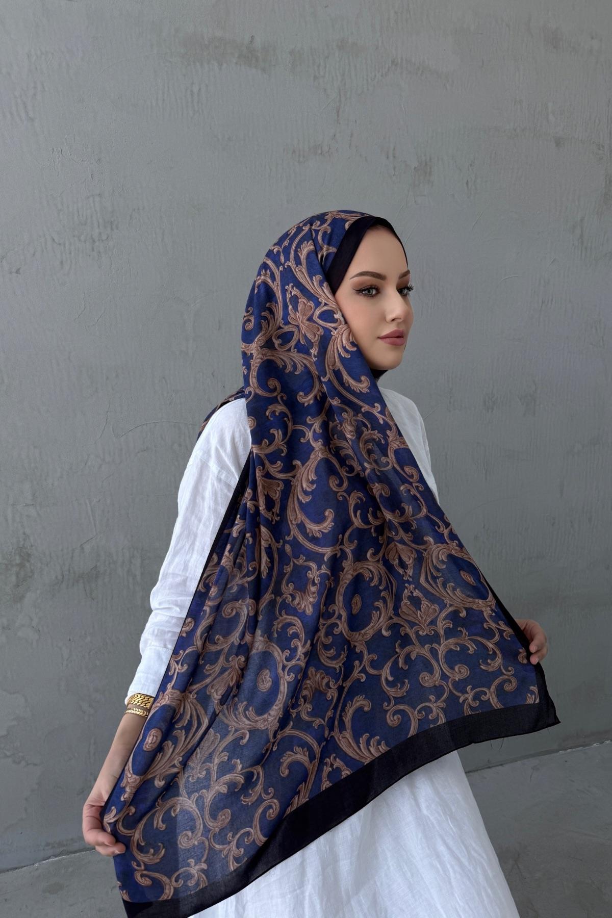 Lacivert İtalyan Varak Koza %100 Pamuk Şal