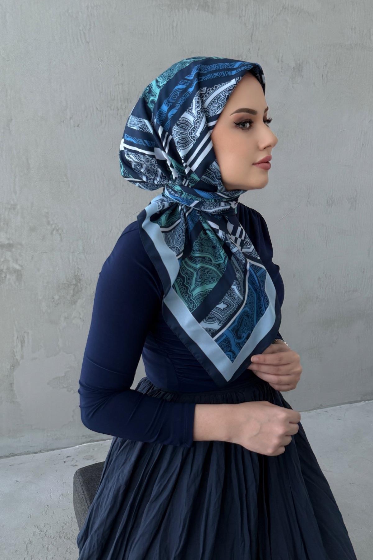 Lacivert Kardelen Bohem Modal İpek Eşarp