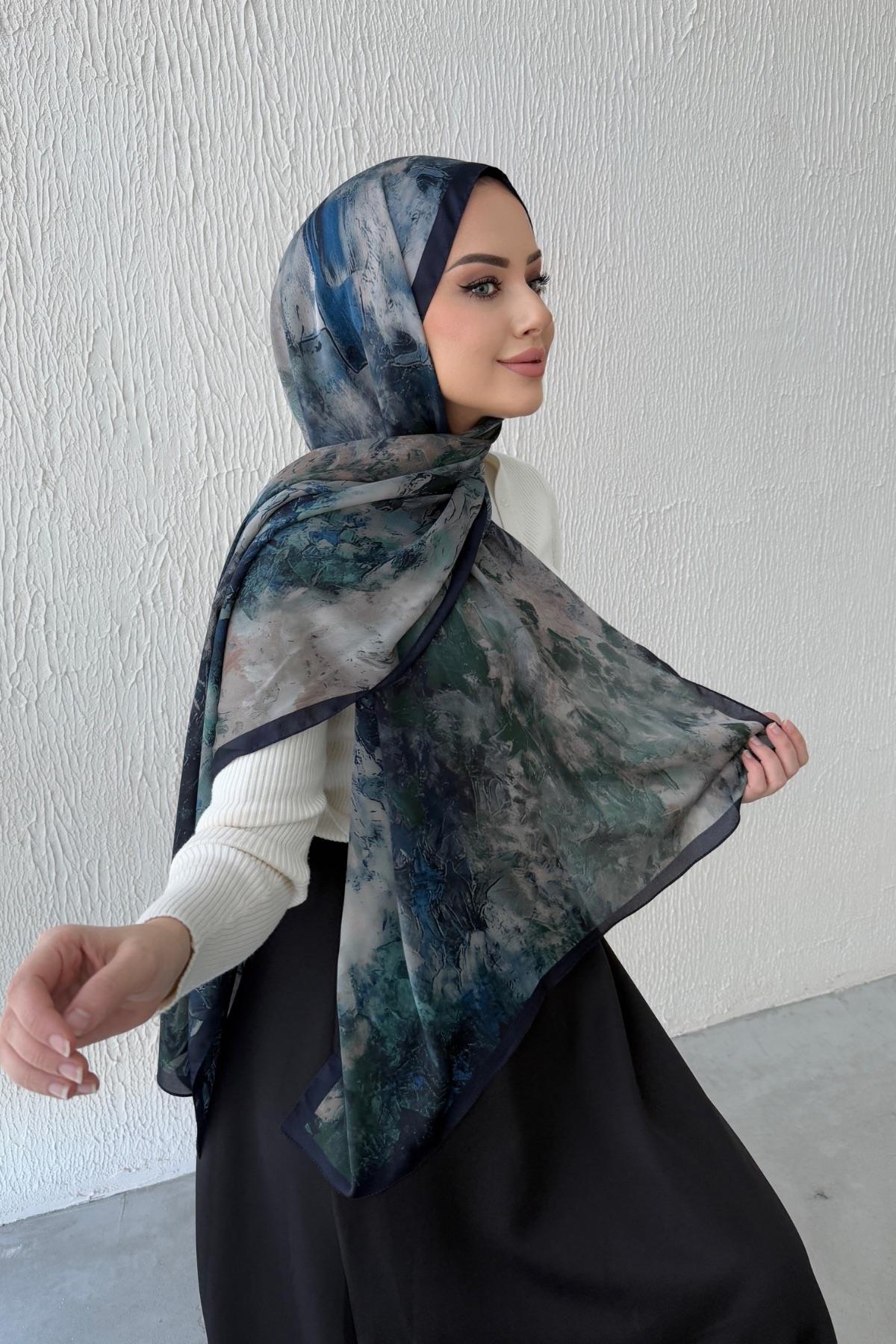 Lacivert Larina Kumlu İpek Şal 