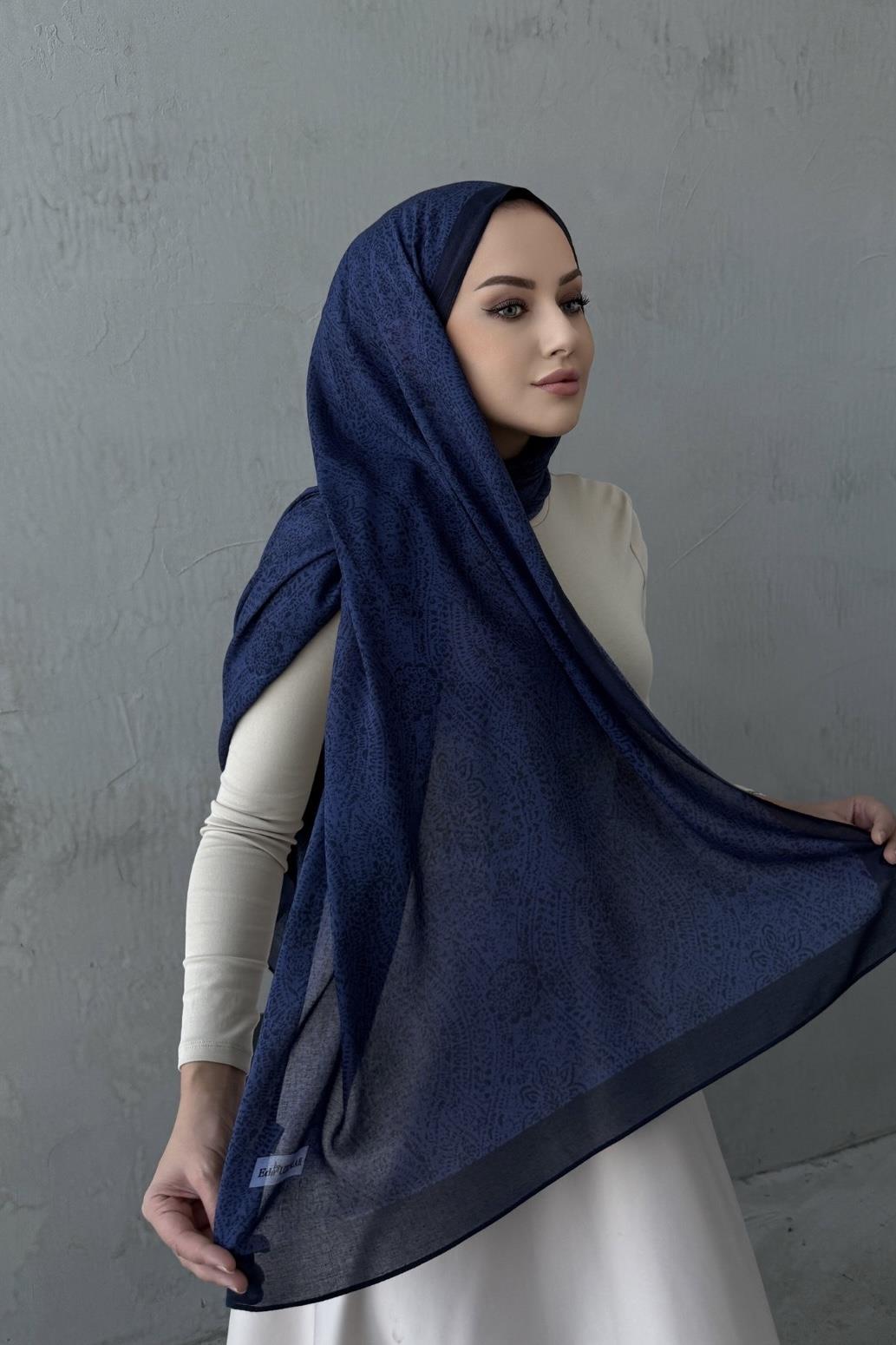 Lacivert Leena Koza %100 Pamuk Şal