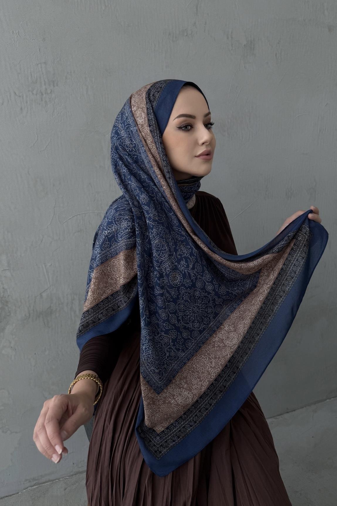 Lacivert Maaren Koza %100 Pamuk Şal