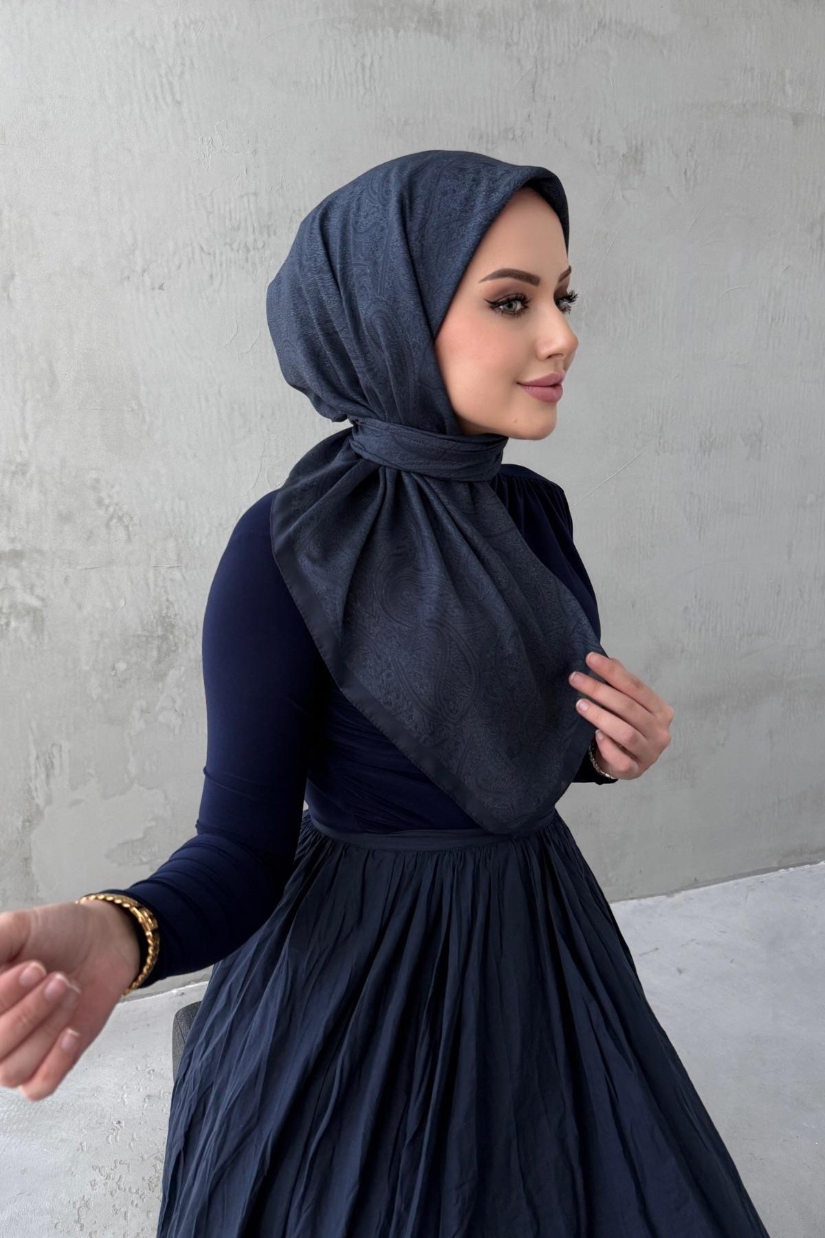 Lacivert Neva Bohem Modal İpek Eşarp