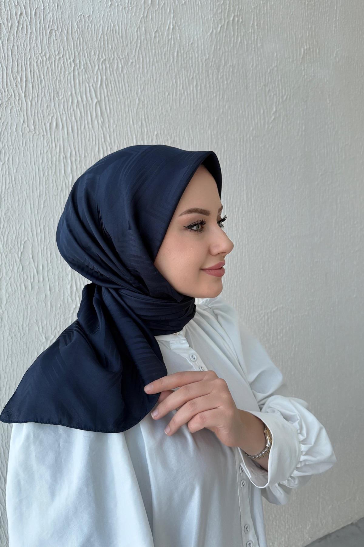 Lacivert Noya İpeksi Jakar Eşarp