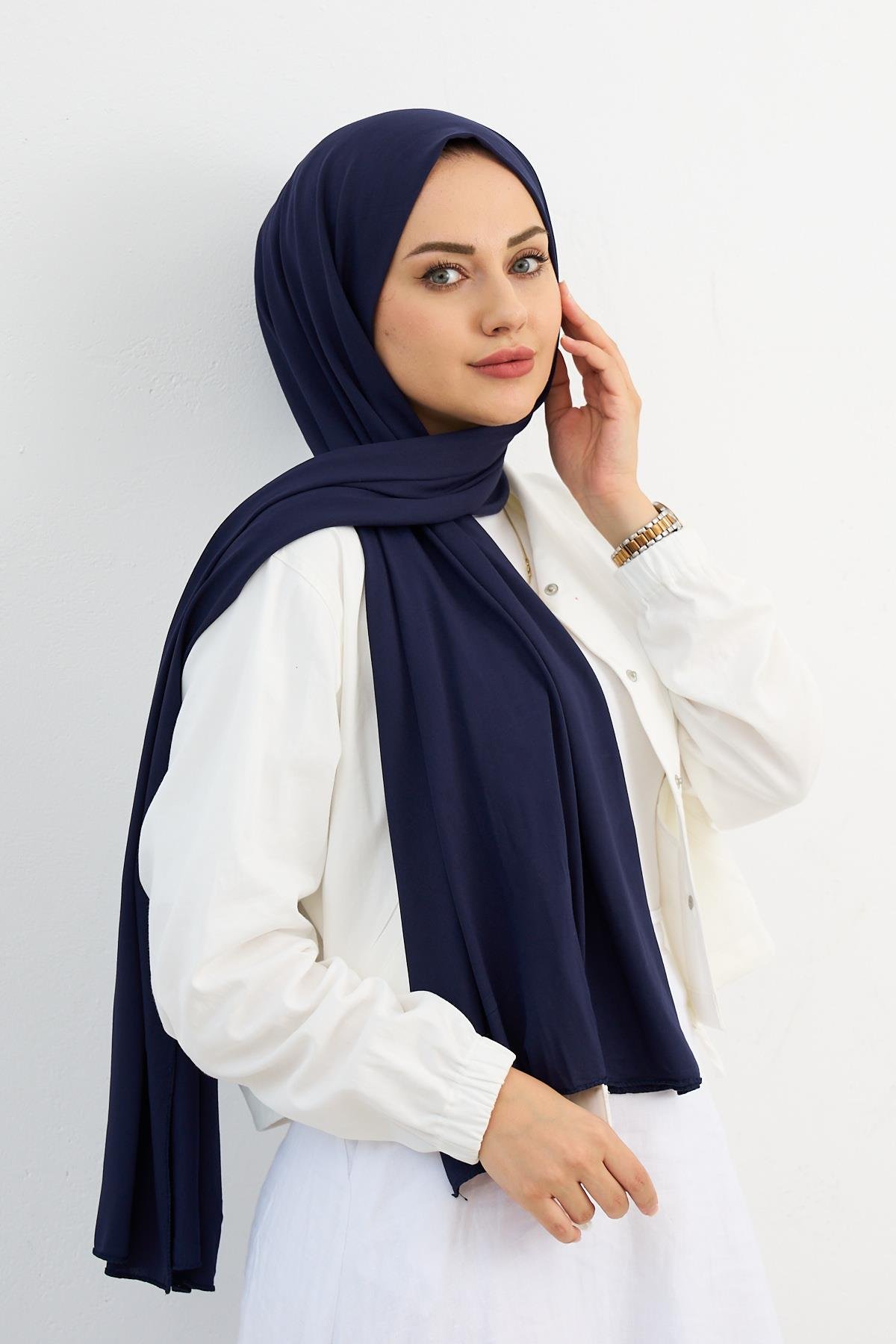 Navy Blue Combed Cotton Shawl
