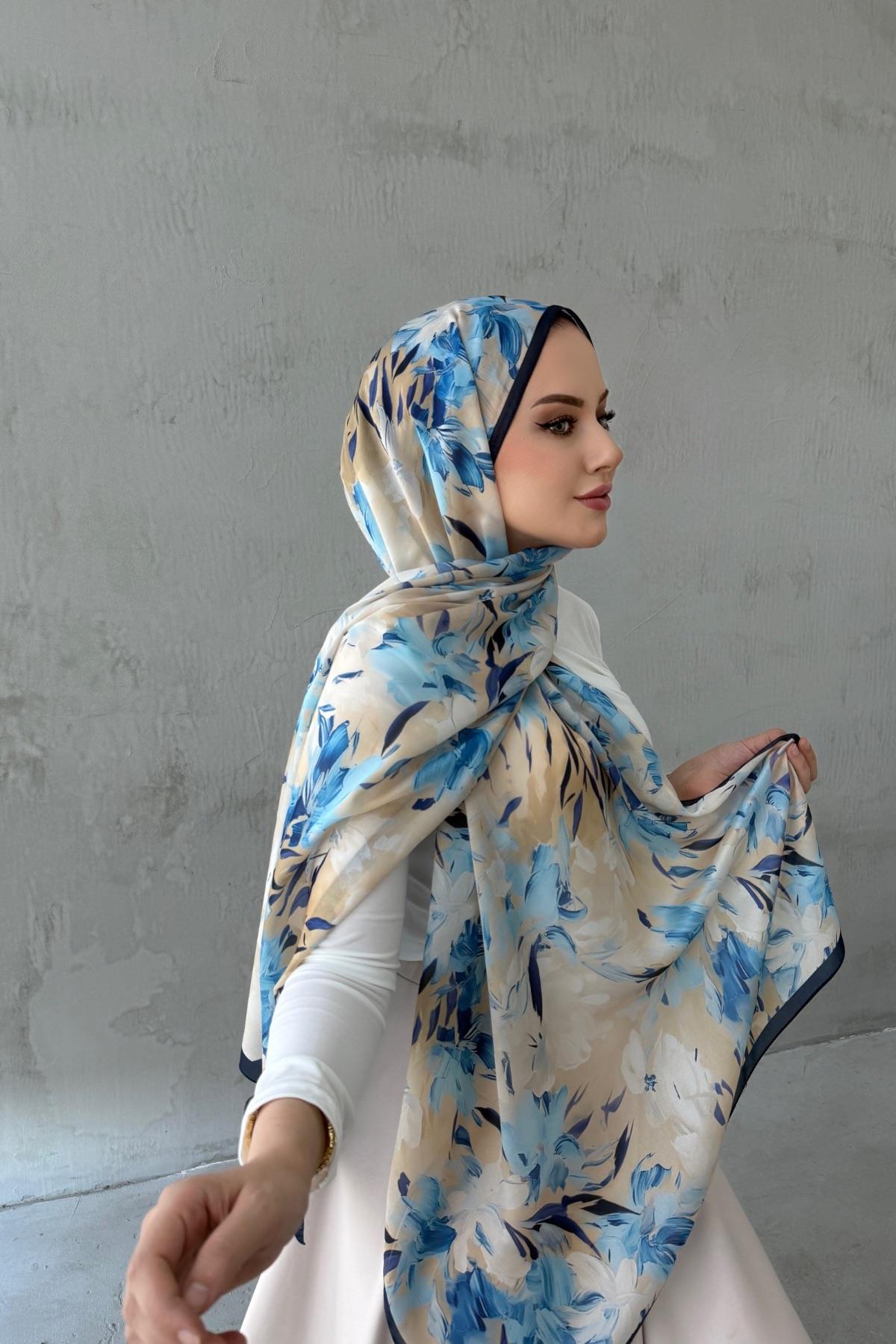 Lacivert Piraye Hint İpeği Şal