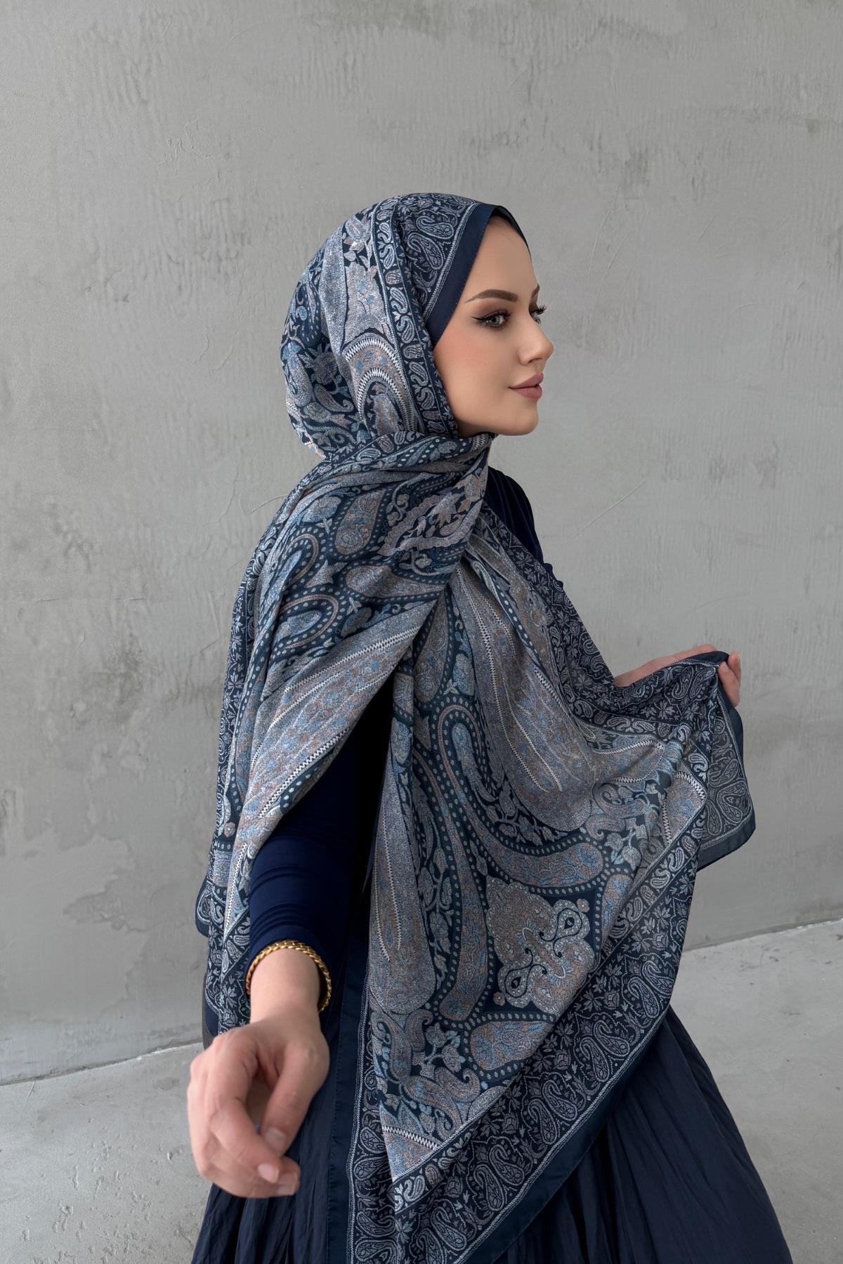 Navy Blue Chazel Bohemian Modal Silk Shawl