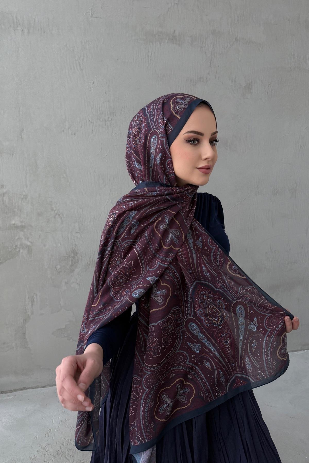 Lacivert&Bordo Sufra Modal İpek Şal