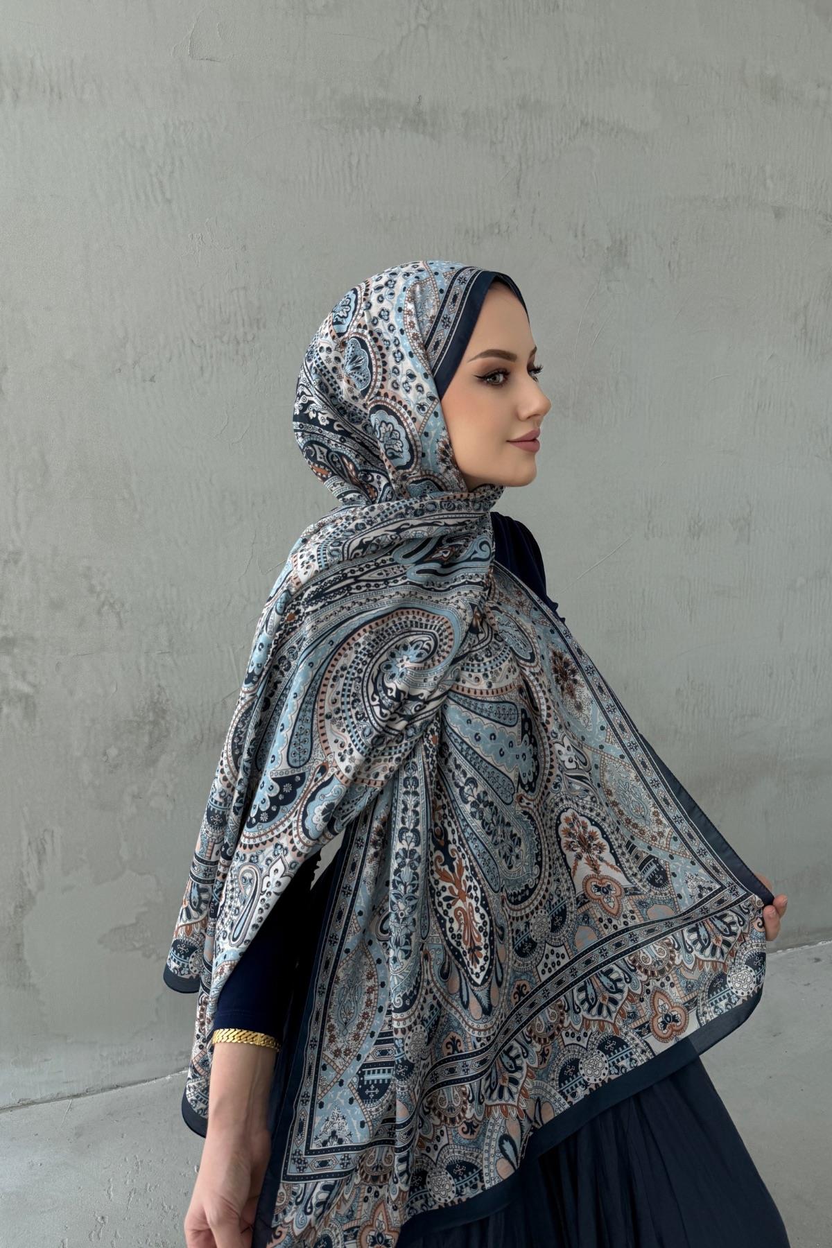 Lacivert&Mavi Bohem Modal İpek Şal (7)