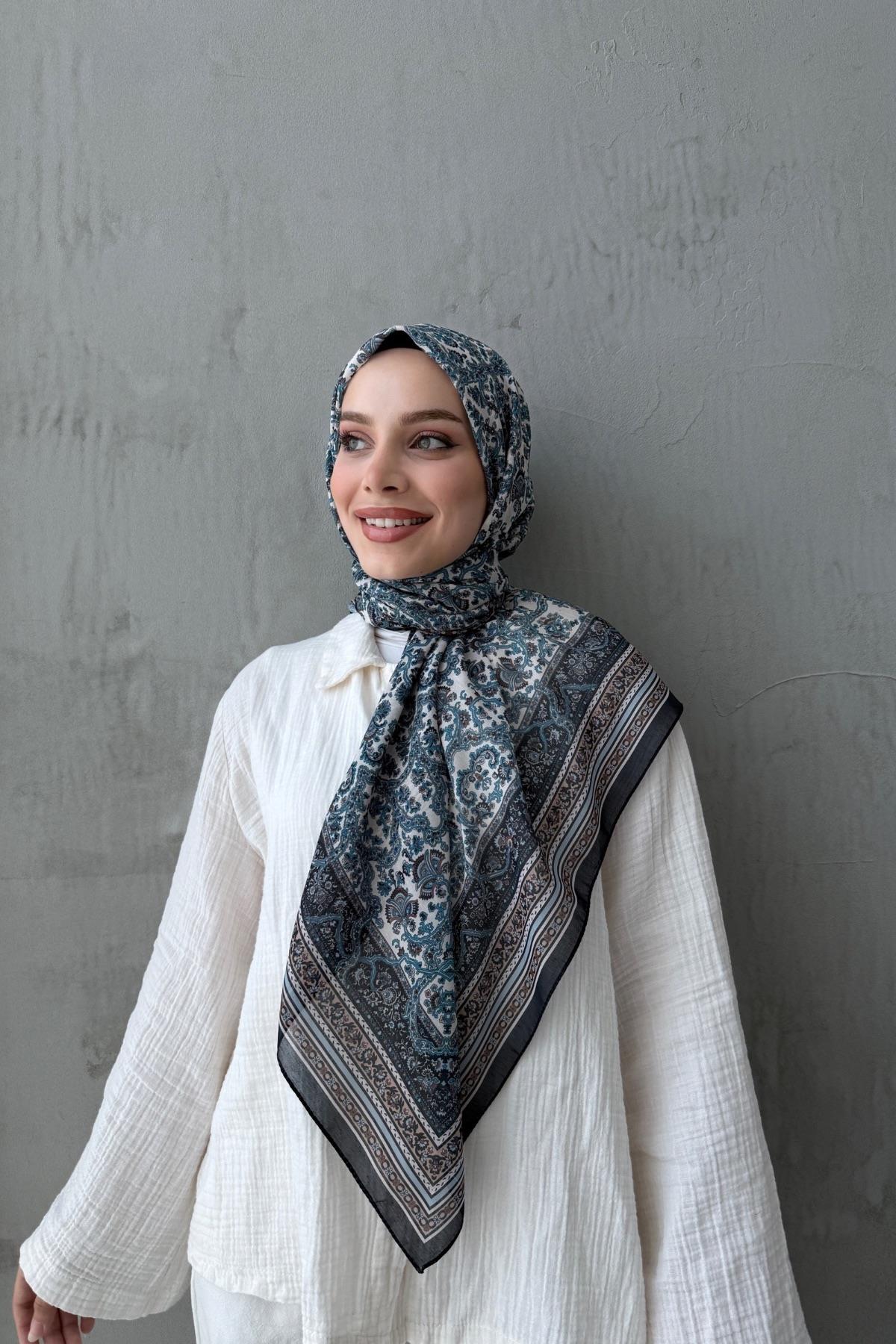 Lacivert&Mavi Mahi Bohem Modal İpek Şaleşarp