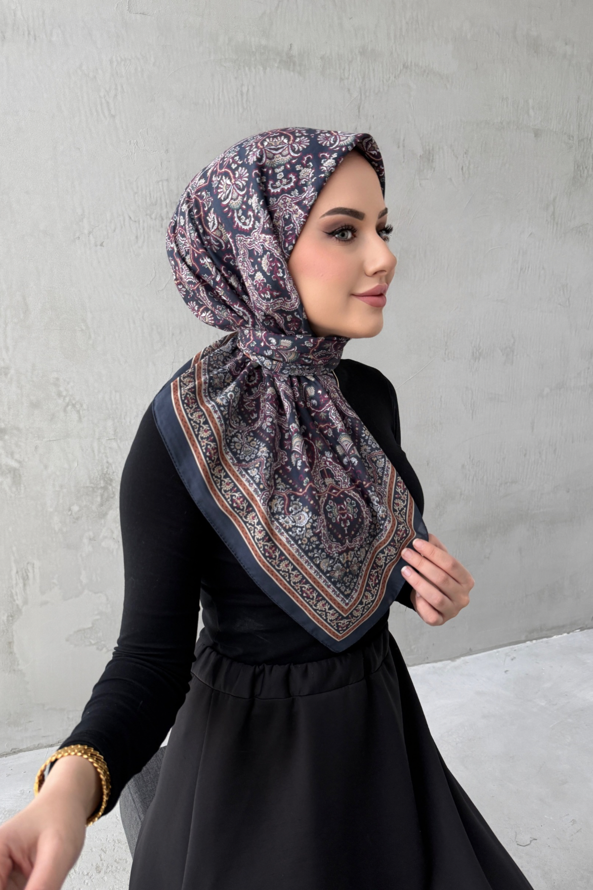 Lacivert&Mürdüm Bohem Modal İpek Eşarp