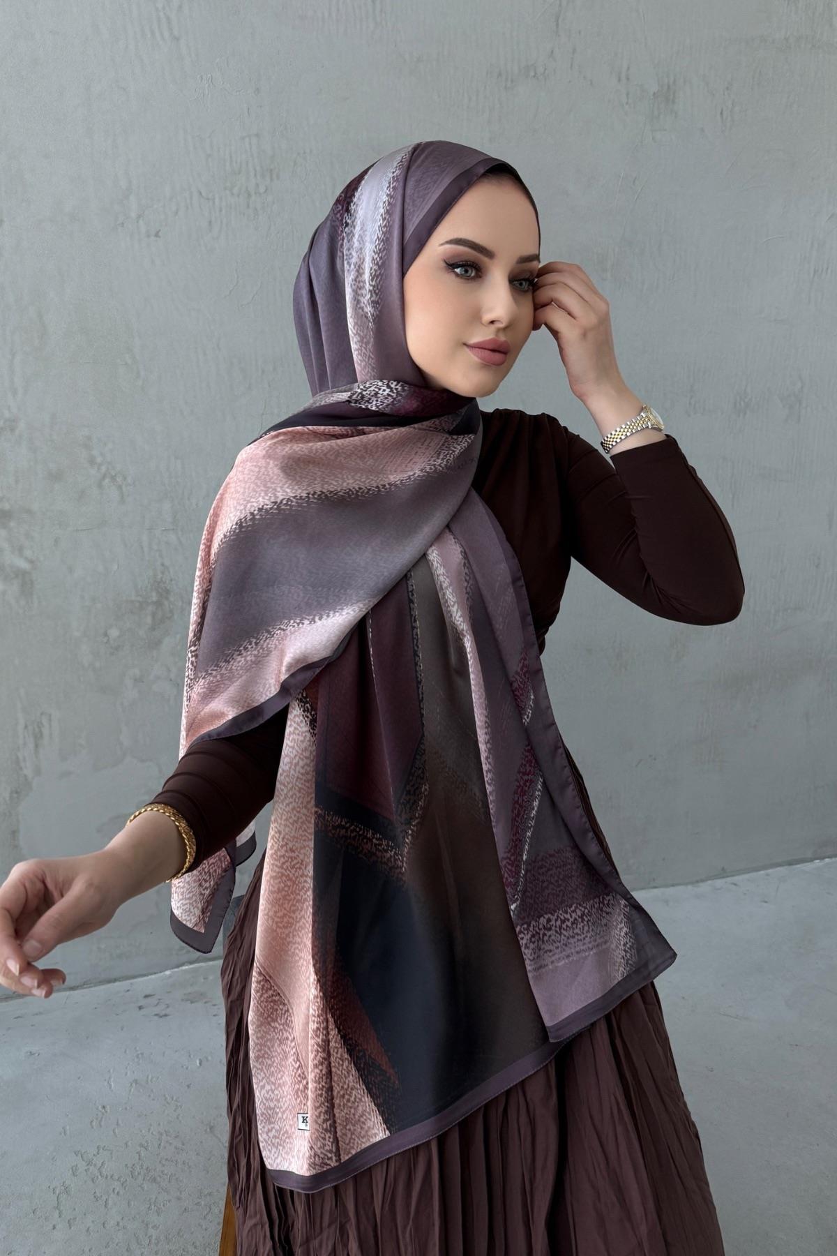 Lila Kumsal Bohem Kumlu İpek Şal