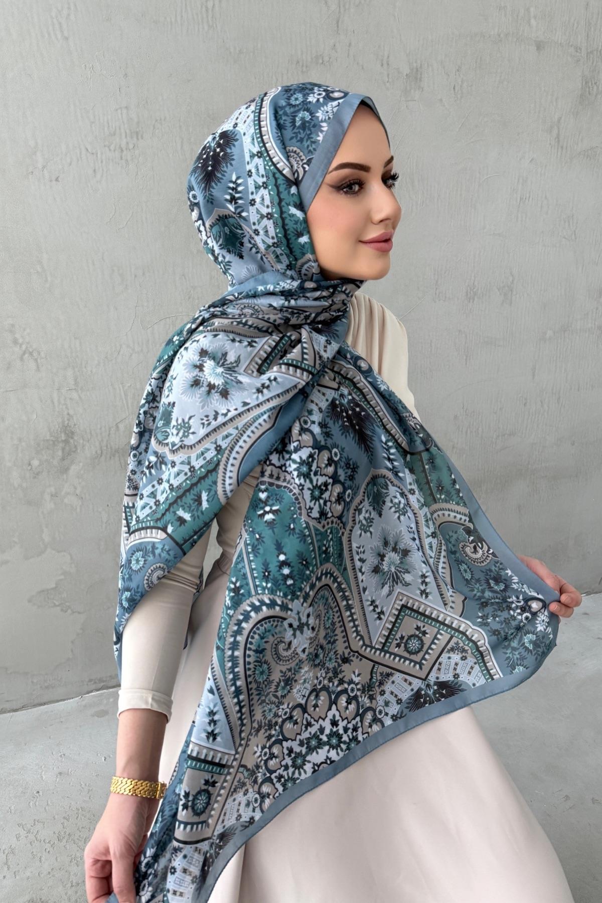Mavi Alya Bohem Modal İpek Şal