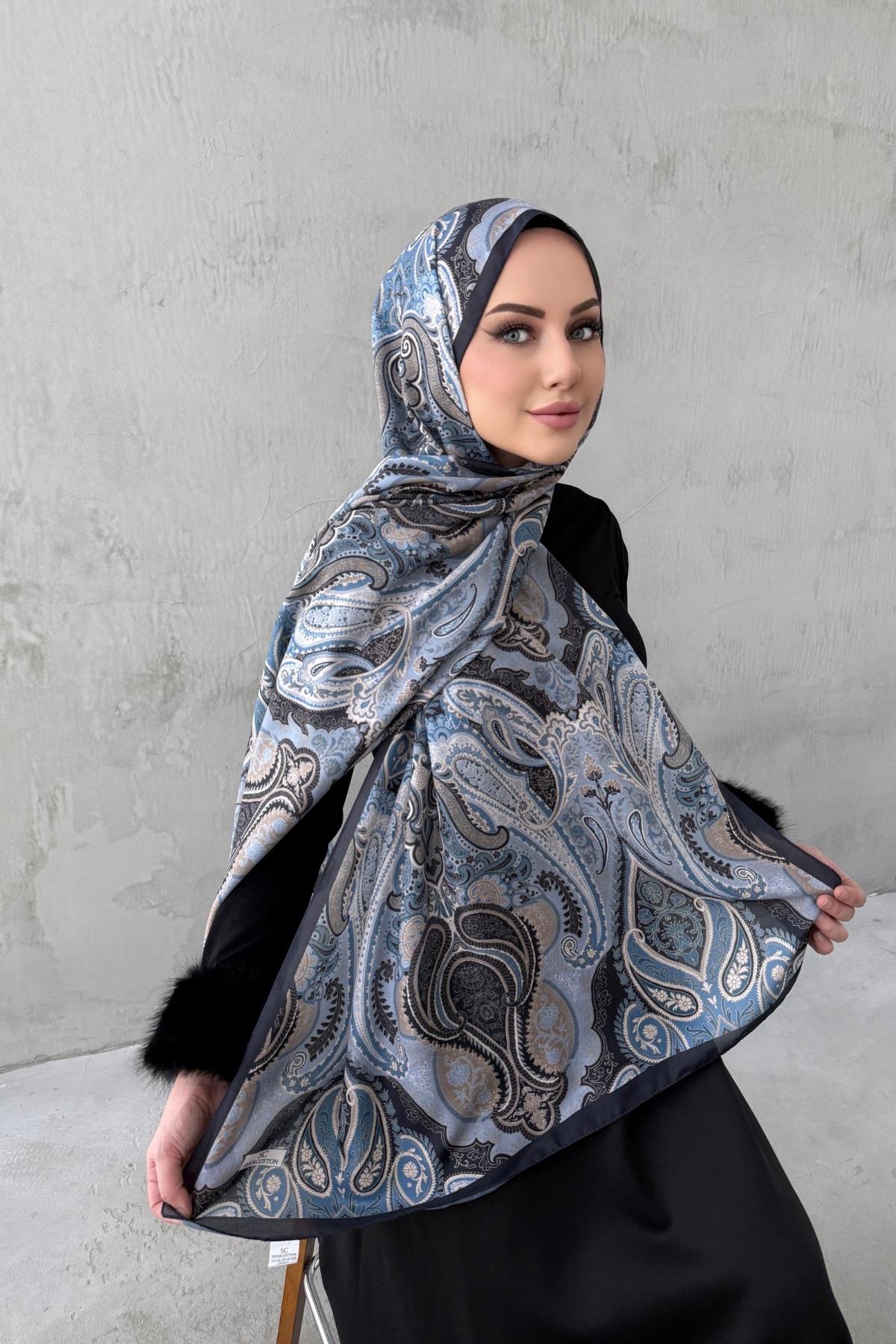 Mavi Amour Bohem Modal İpek Şal