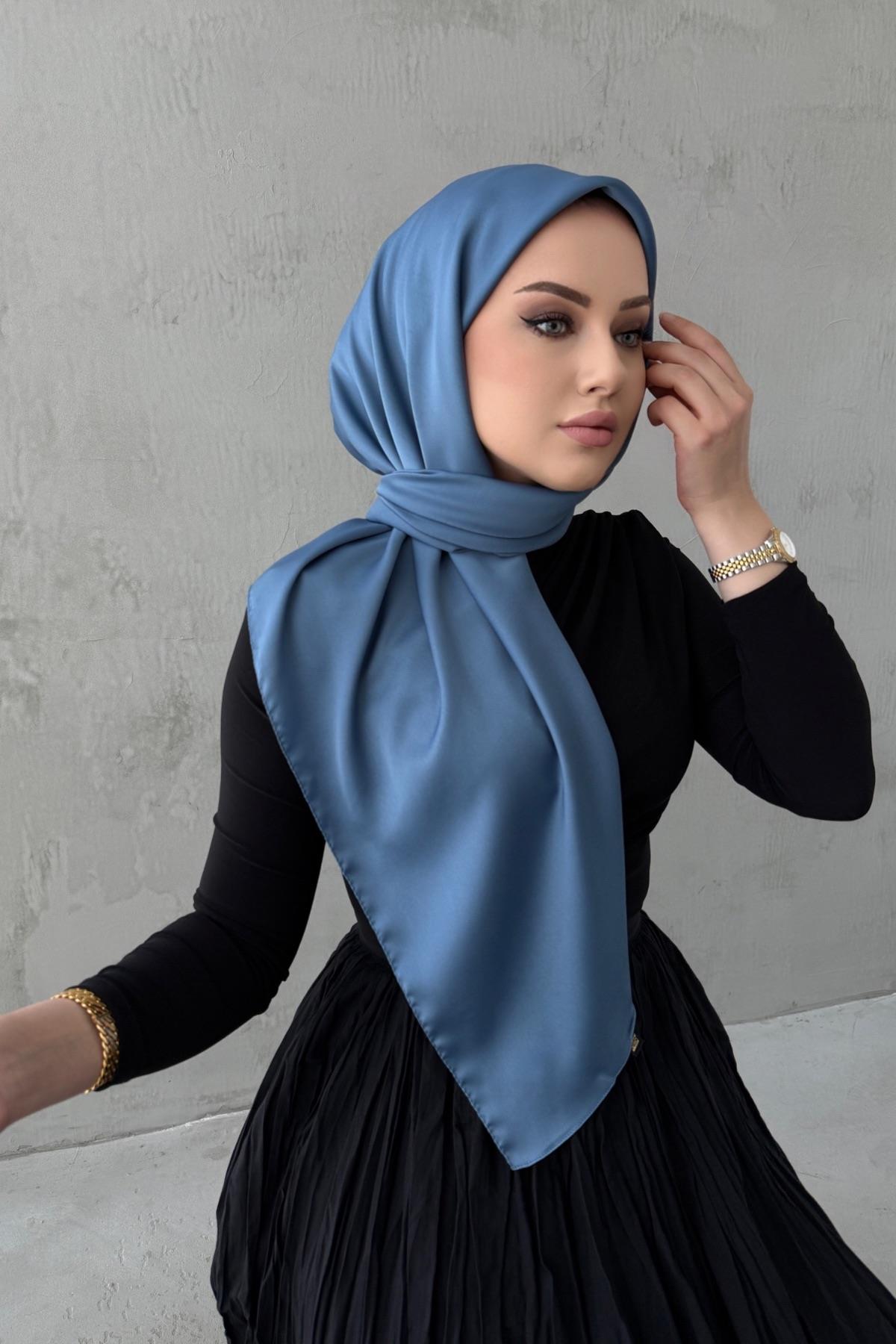 Mavi Arla Kumlu İpek ŞalEşarp