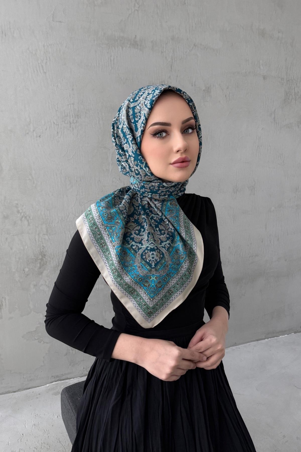 Mavi Bohem Modal İpek Eşarp