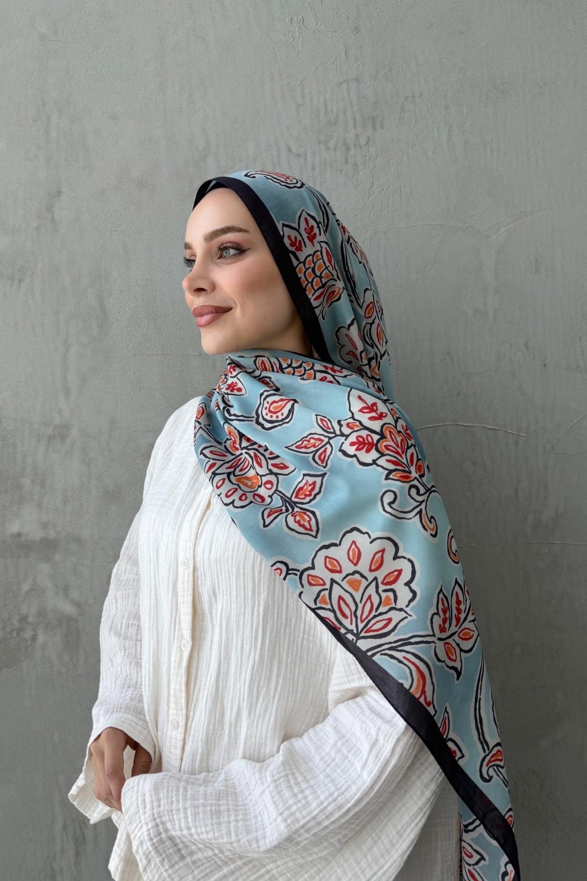 Mavi Gardenia Modal İpek Şal