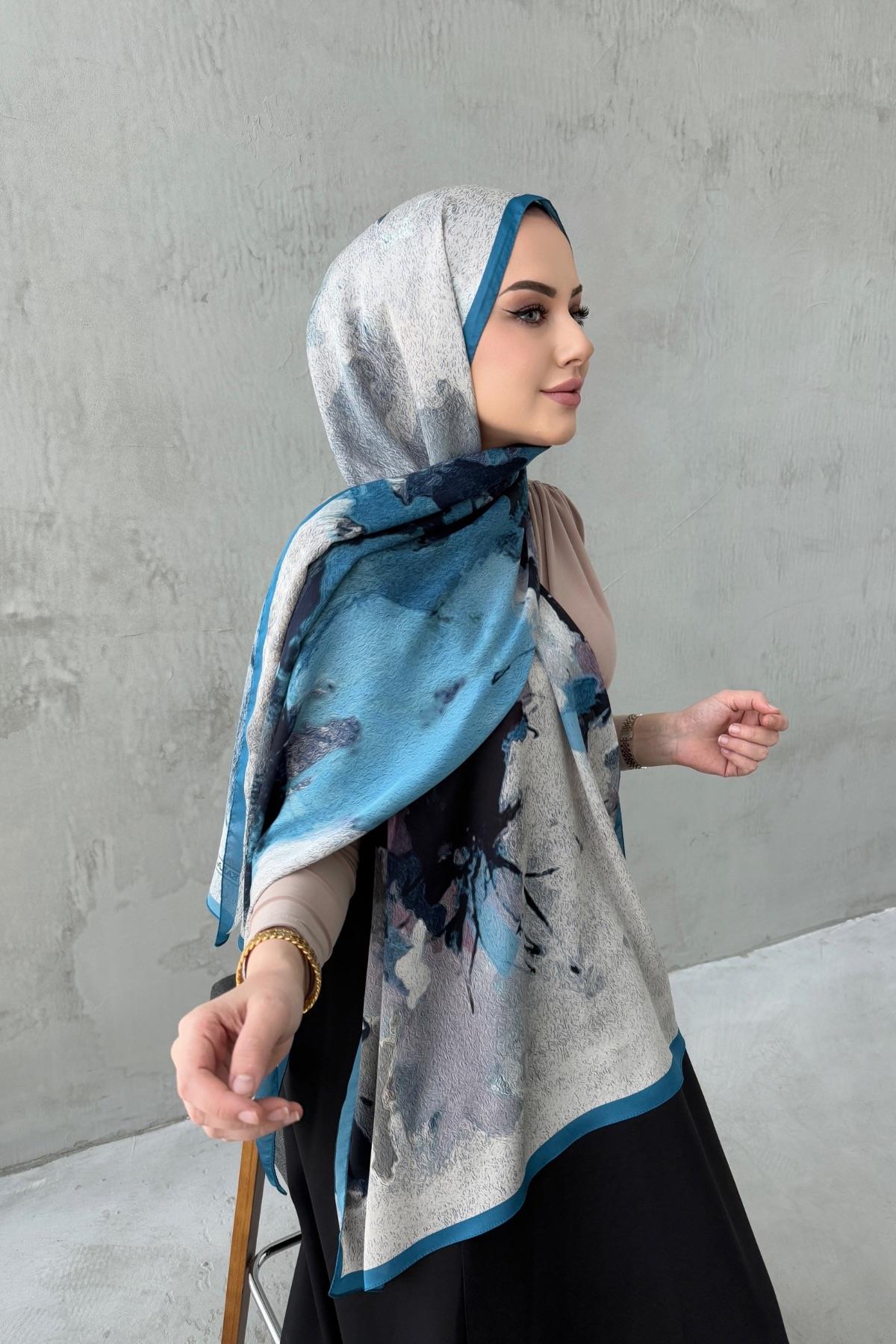 Mavi Kumlu İpek Şal 