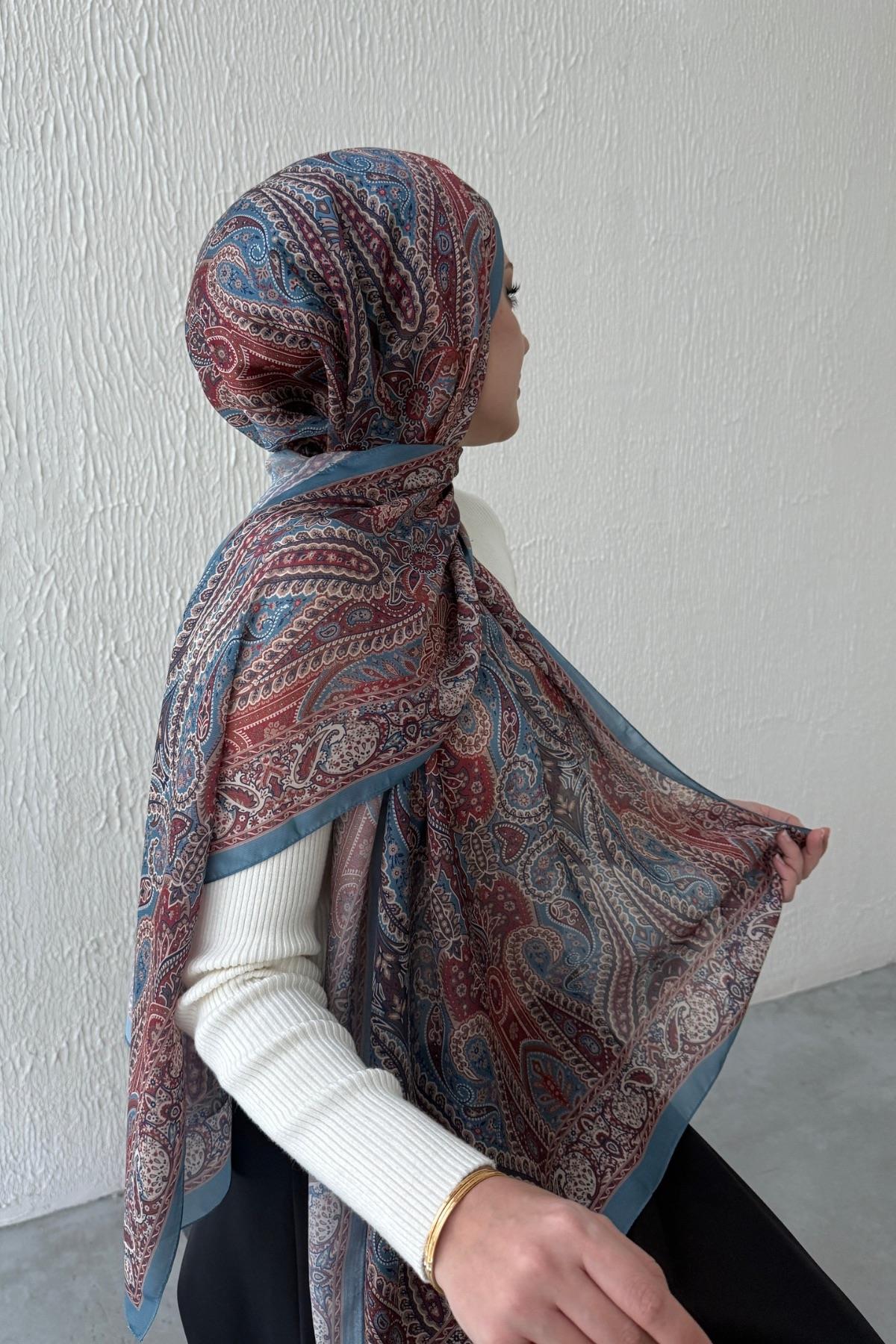 Mavi Otantik Hint İpeği Şal