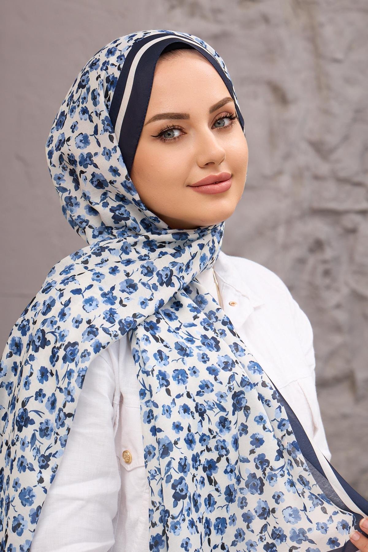Mavi Yonca Dijital Soft Şal