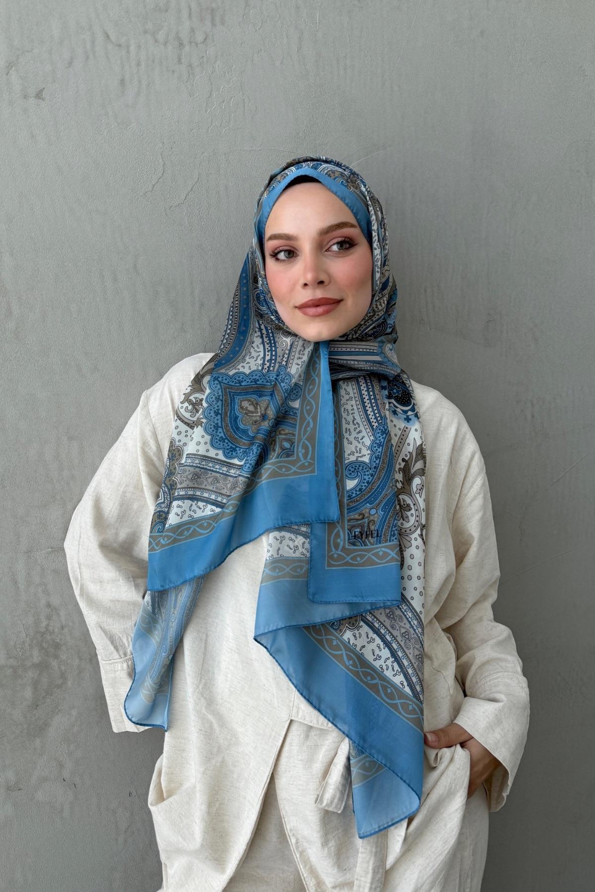 Mavi&Gold Mahra Otantik Hint İpeği Şal