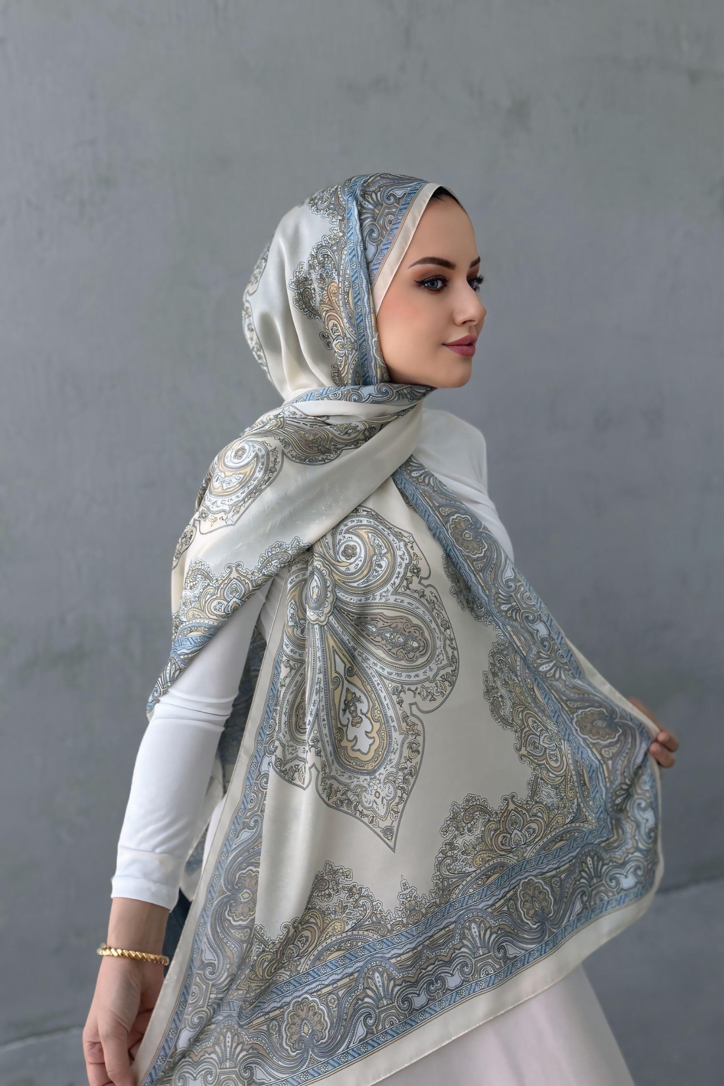 Mavi&Softsarı Hüma Otantik Hint İpeği Şal 