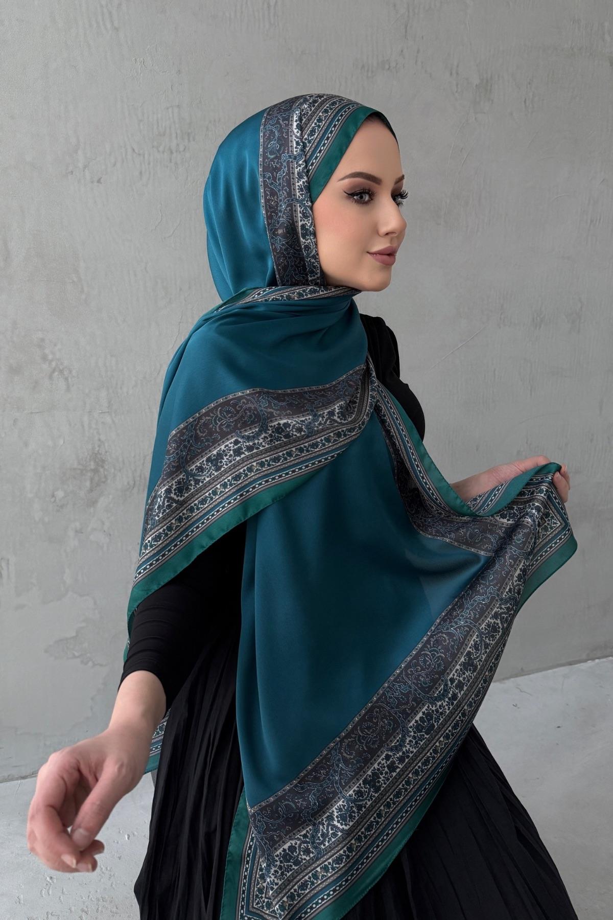 Mavi&Yeşil Bohem Kumlu İpek Şal 