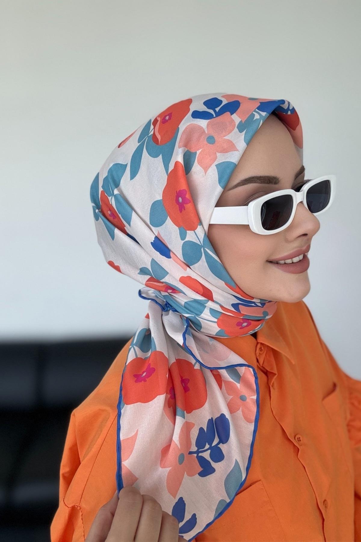 Mimoza Desen  Dijital Soft Eşarp İndigo