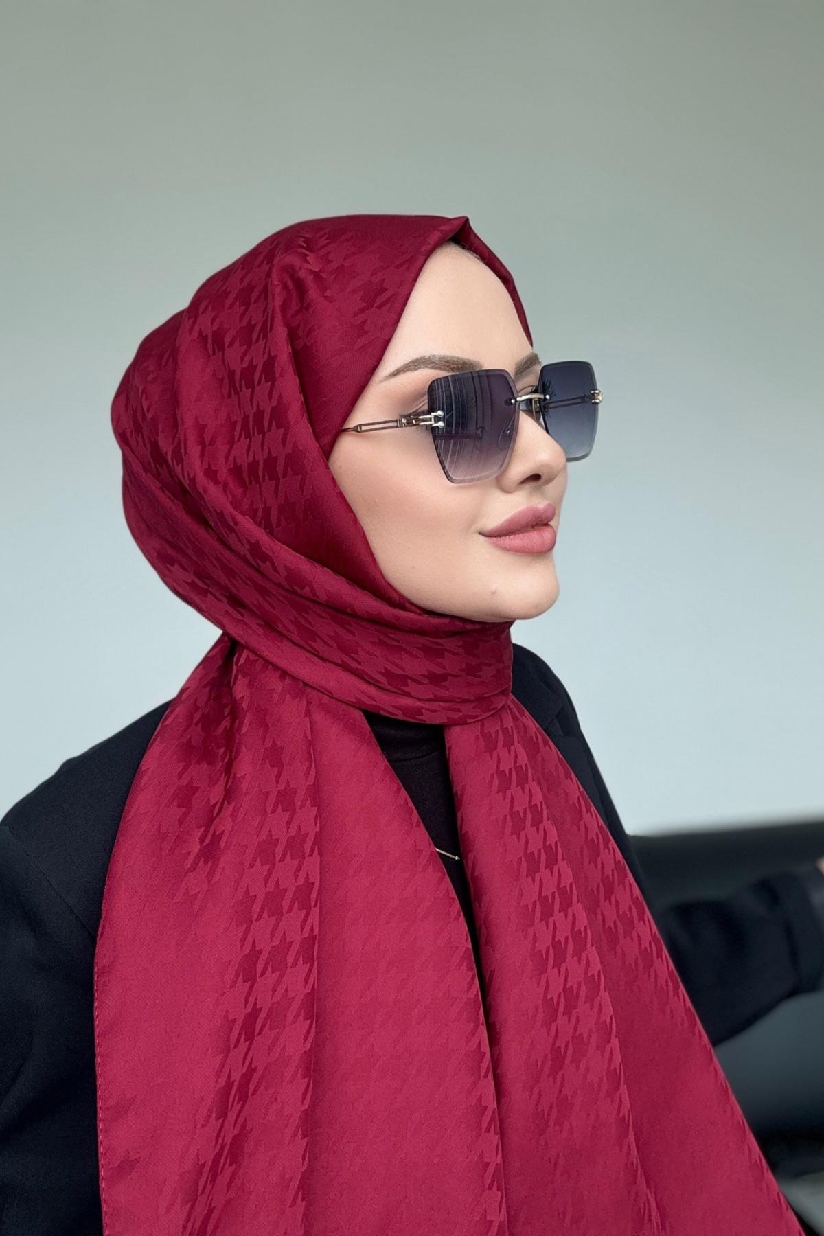 Minimal Kazayağı İpeksi Jakar Şal Bordo