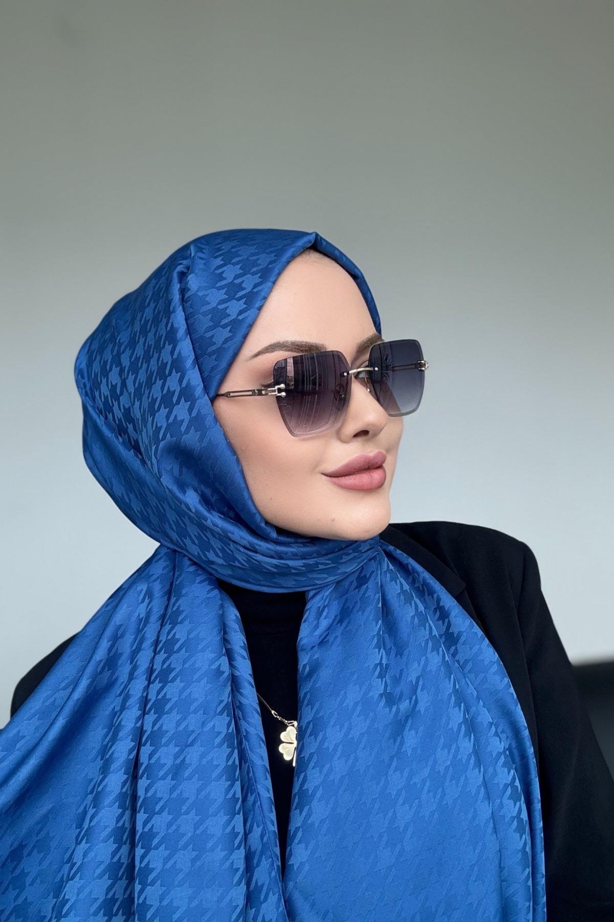 Minimal Kazayağı İpeksi Jakar Şal İndigo