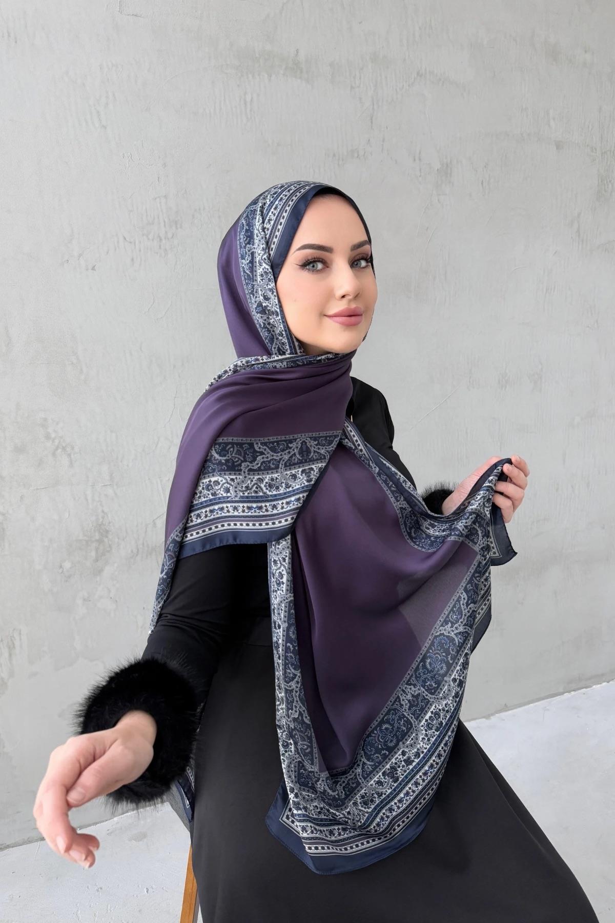 Mor Bohem Kumlu İpek Şal 