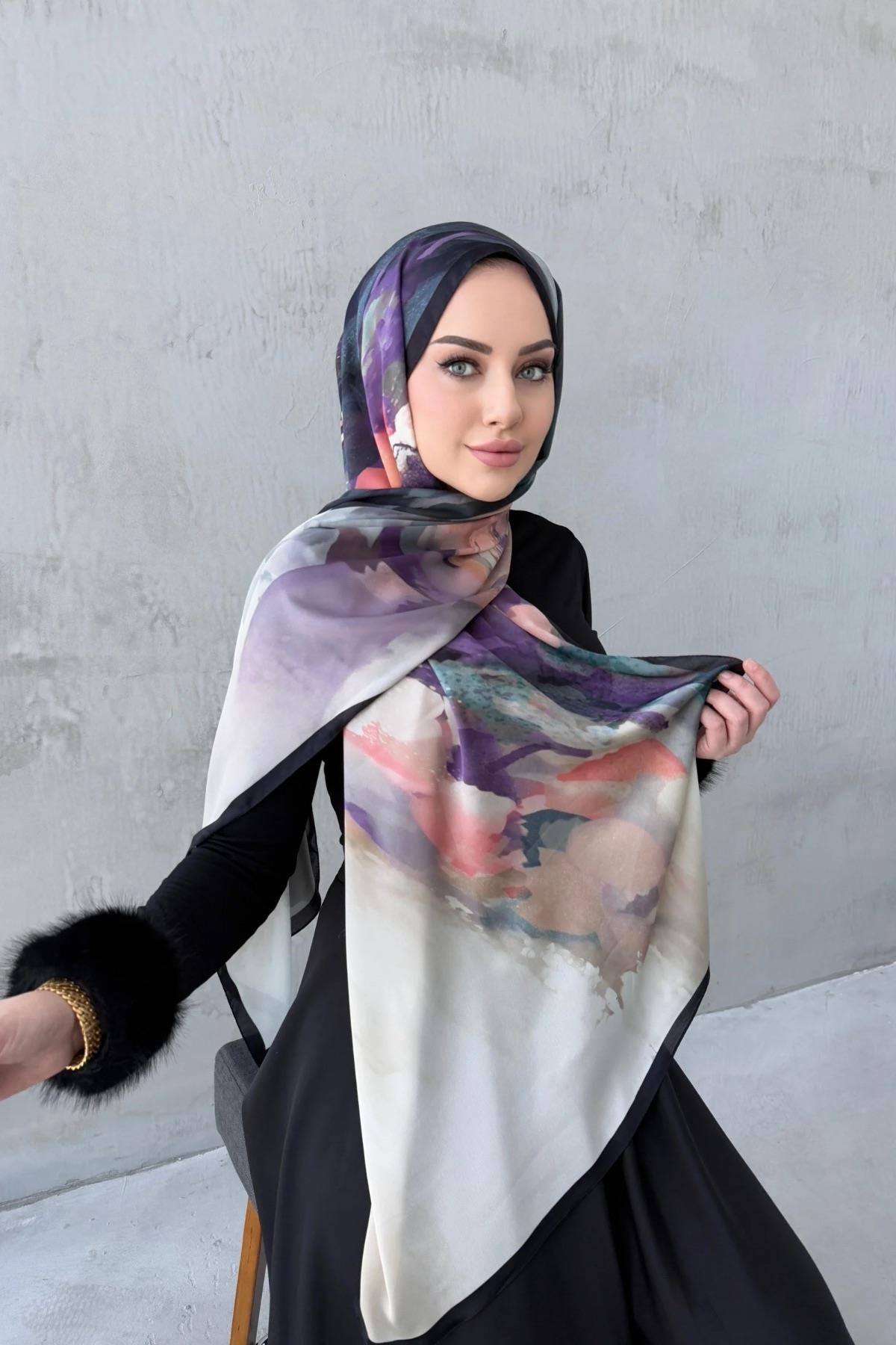 Mor Katre Kumlu İpek Şal 