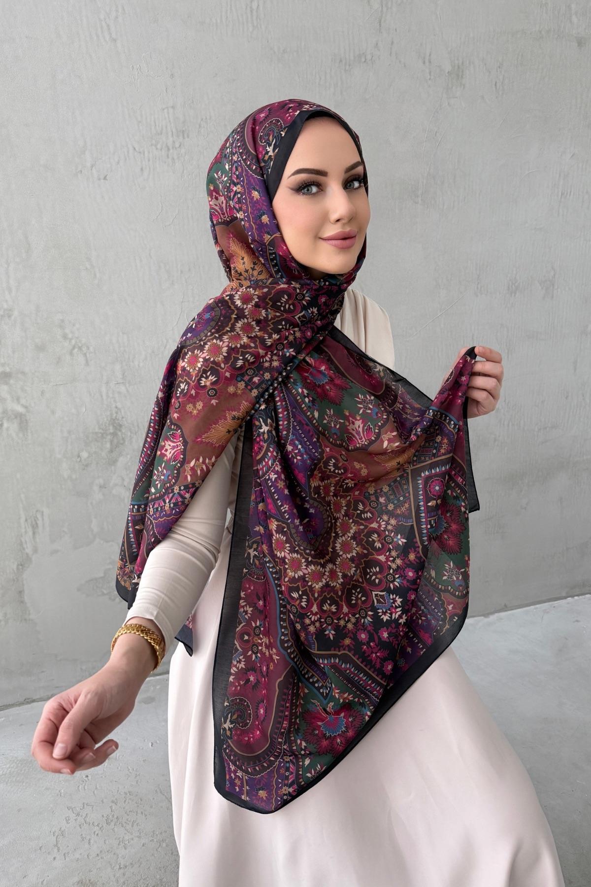 Mürdüm Alya Bohem Modal İpek Şal