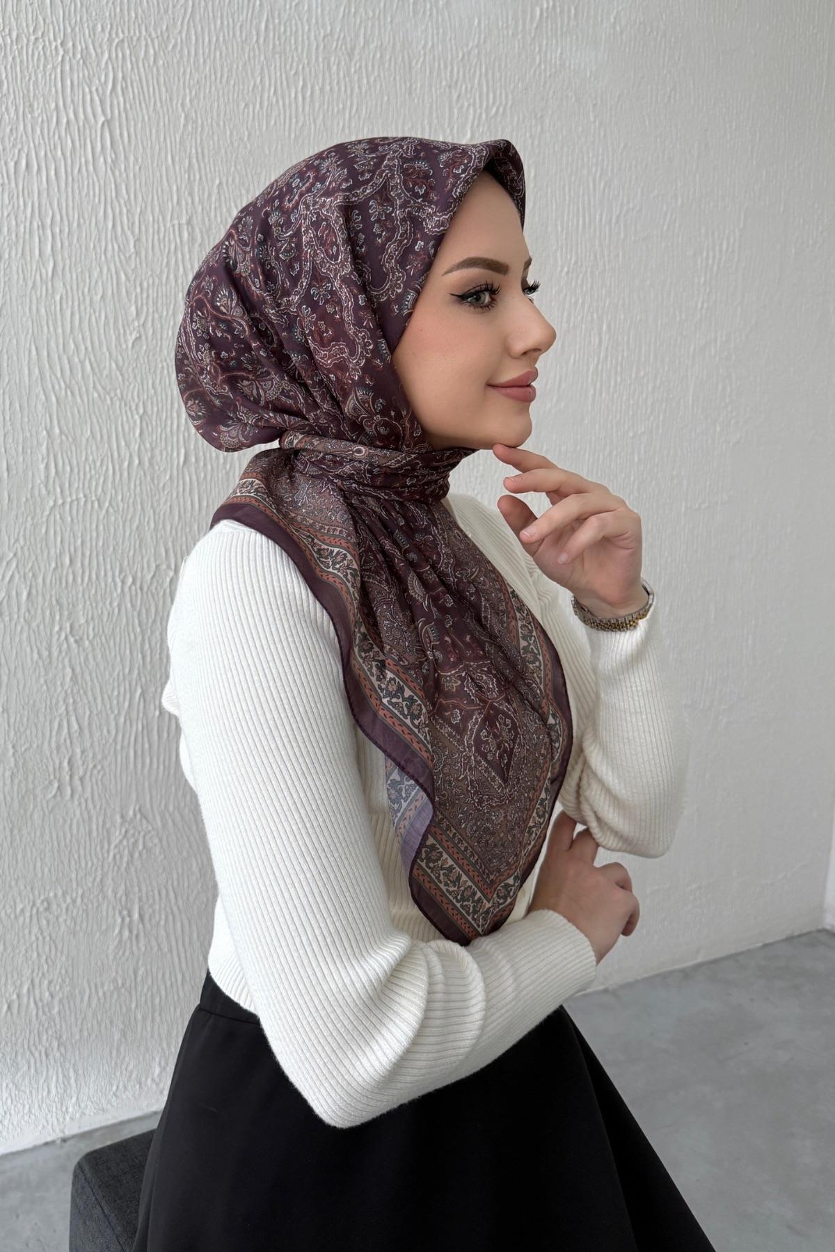 Mürdüm Bohem Modal İpek Eşarp