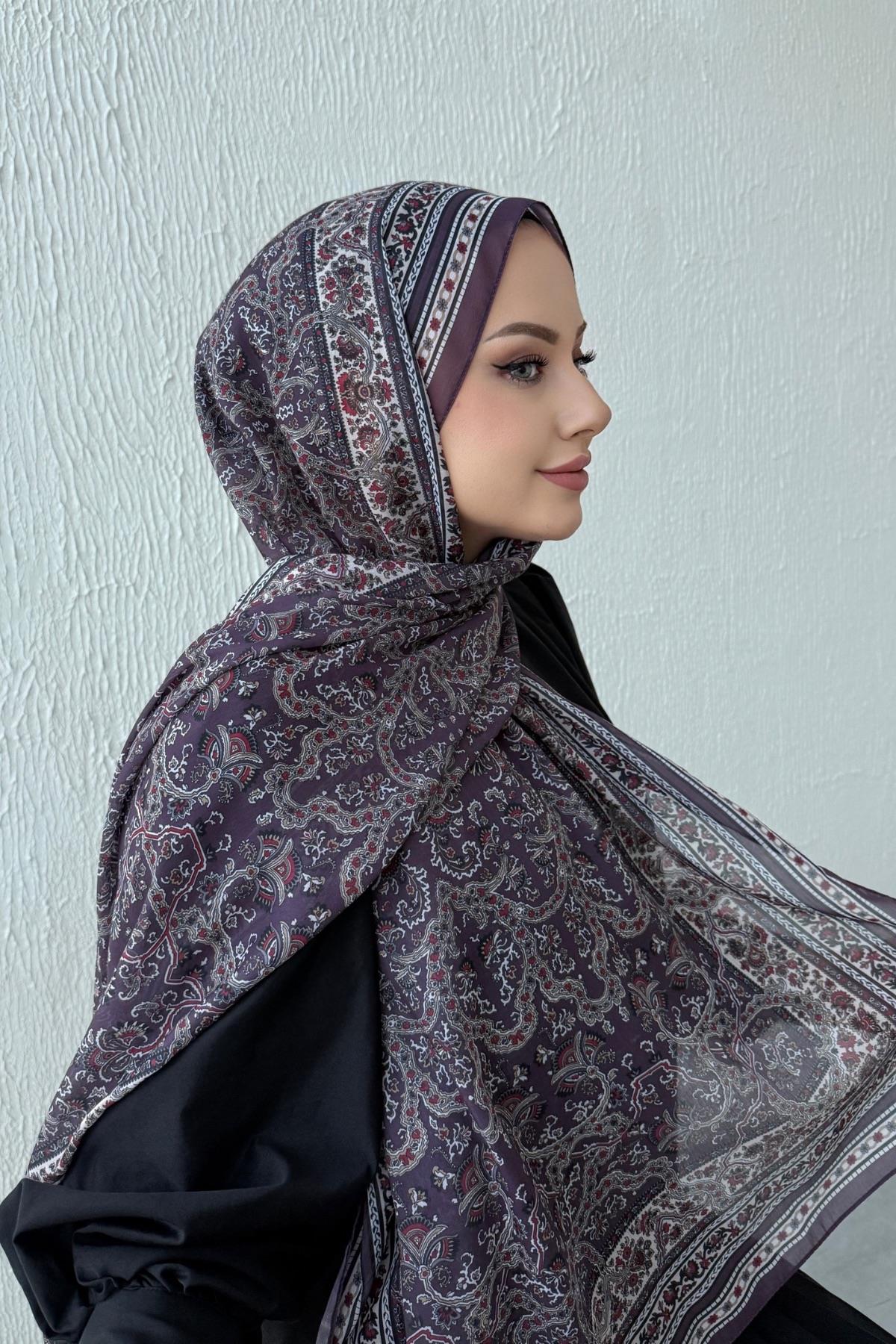 Mürdüm Bohem Modal İpek Şal  