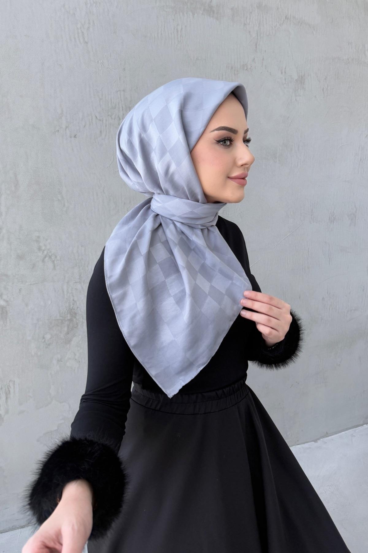 Pamuk Dama Eşarp Açık Gri