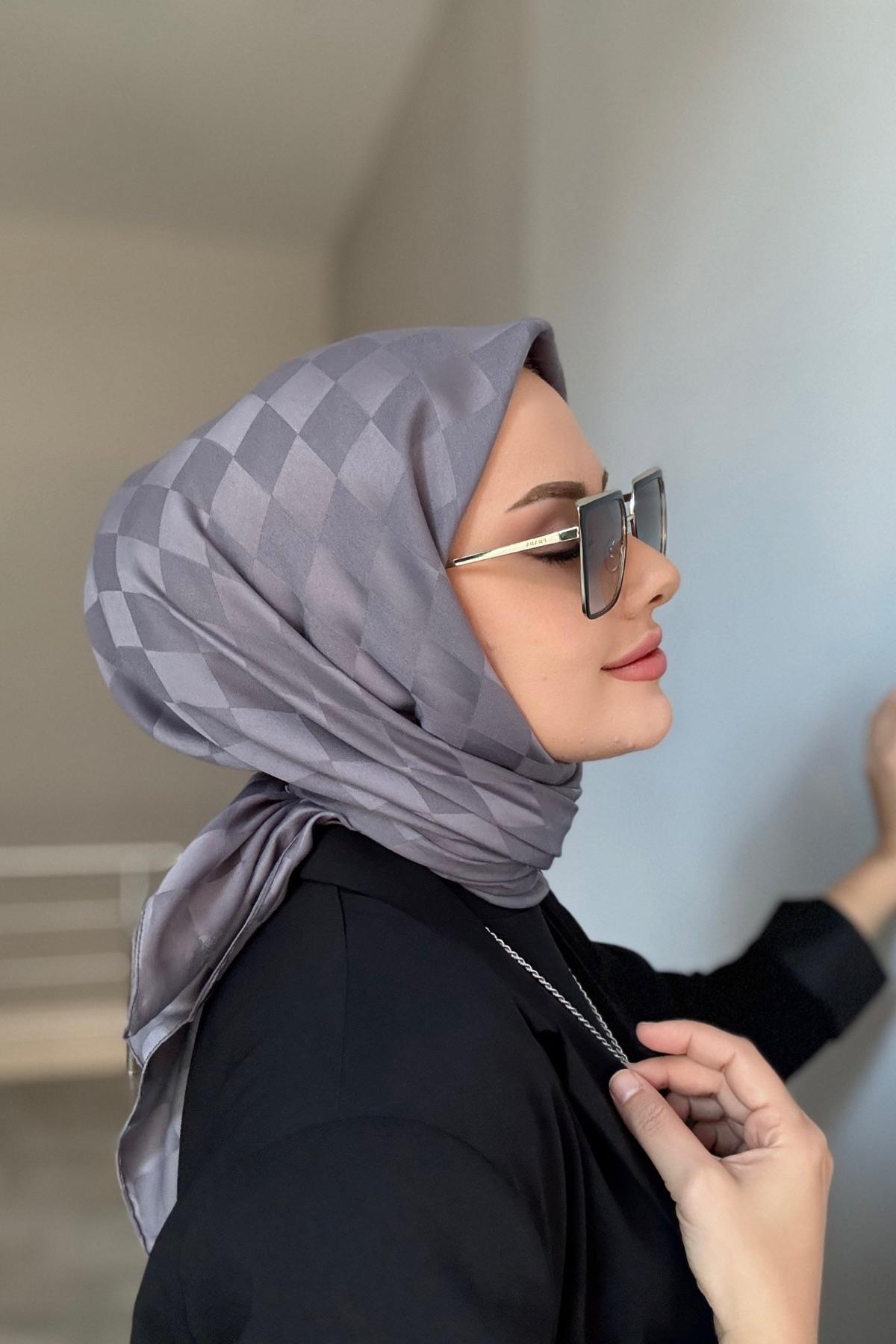 Pamuk Dama Eşarp Gri